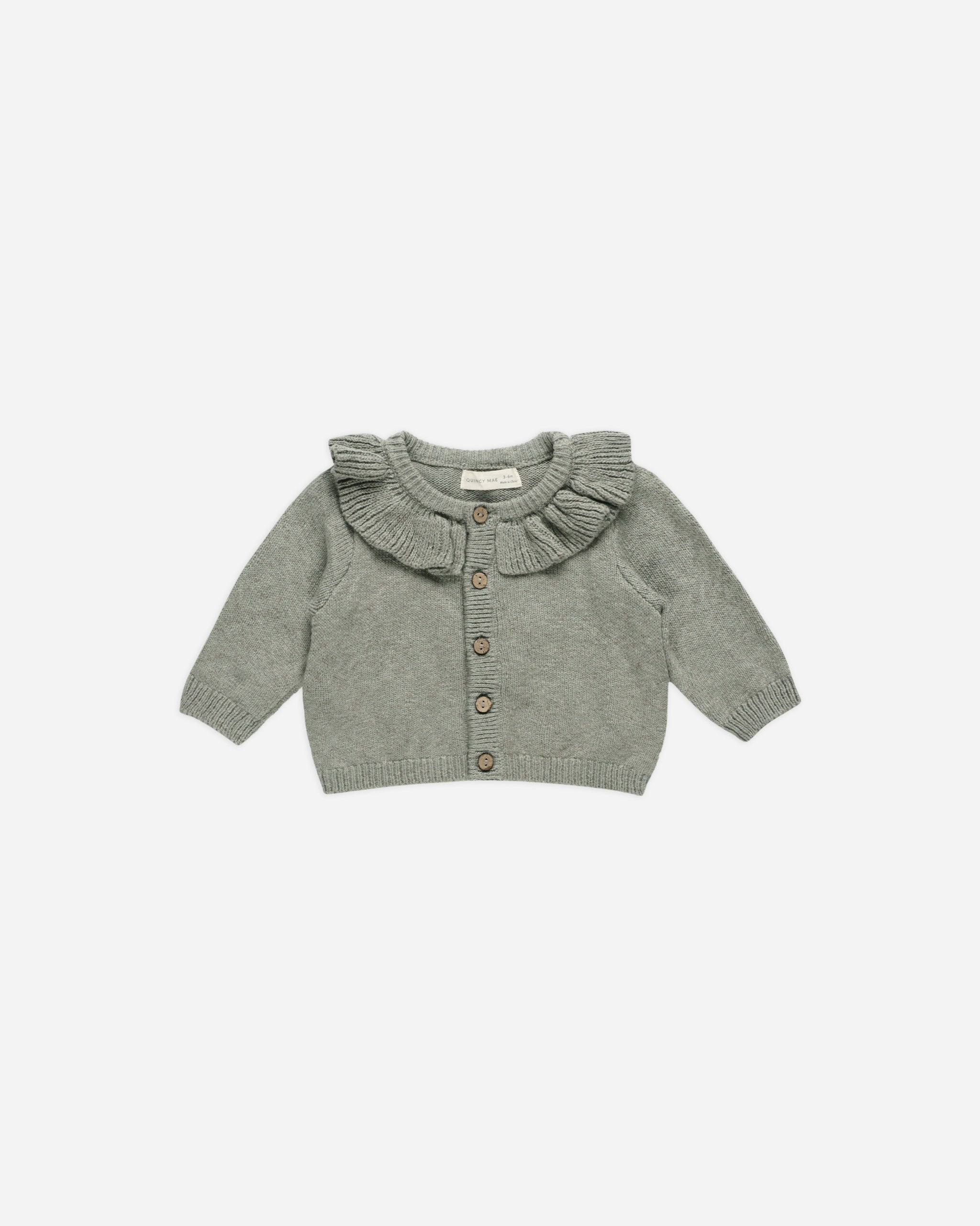 Ruffle Collar Cardigan || Heathered Basil