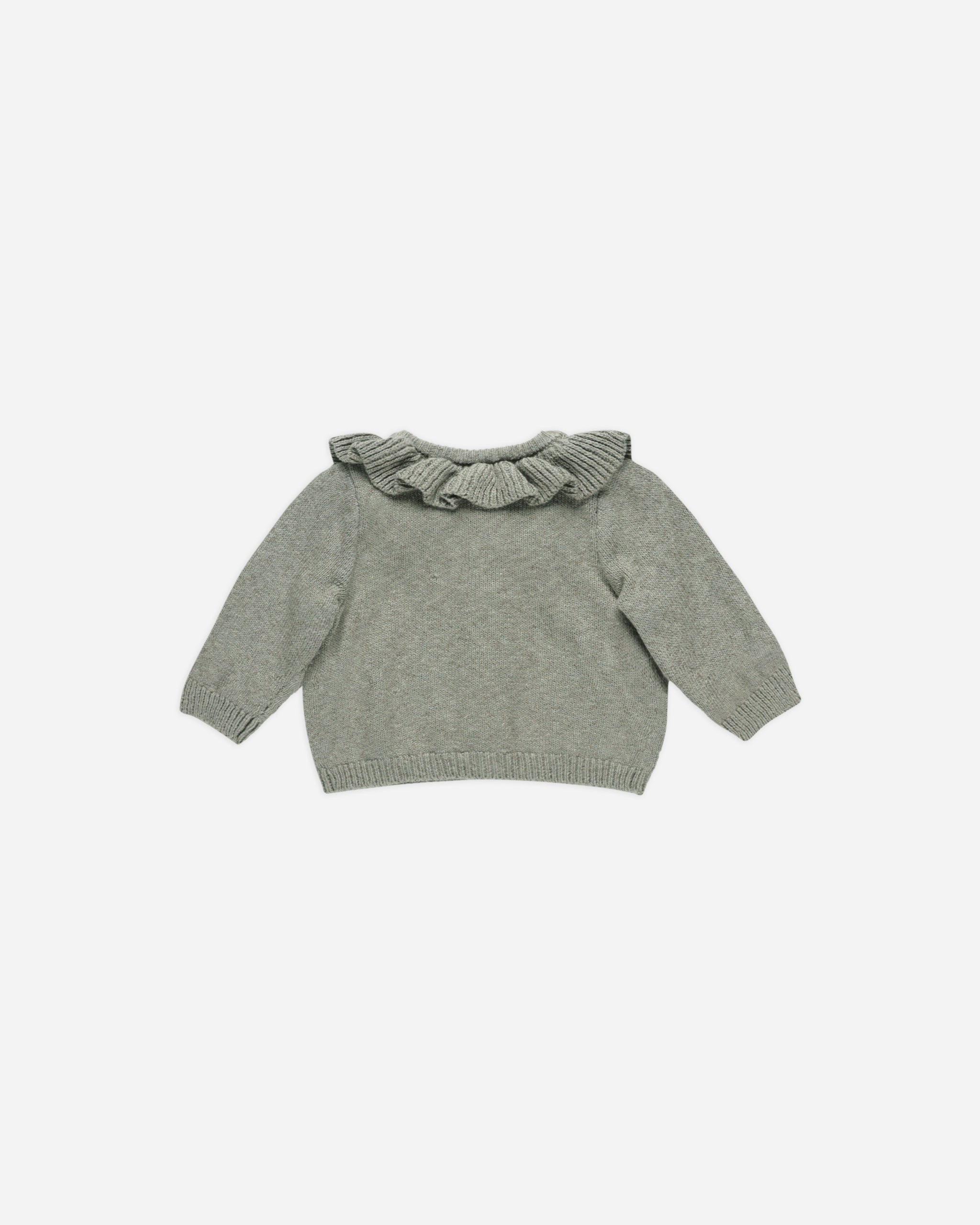 Ruffle Collar Cardigan || Heathered Basil