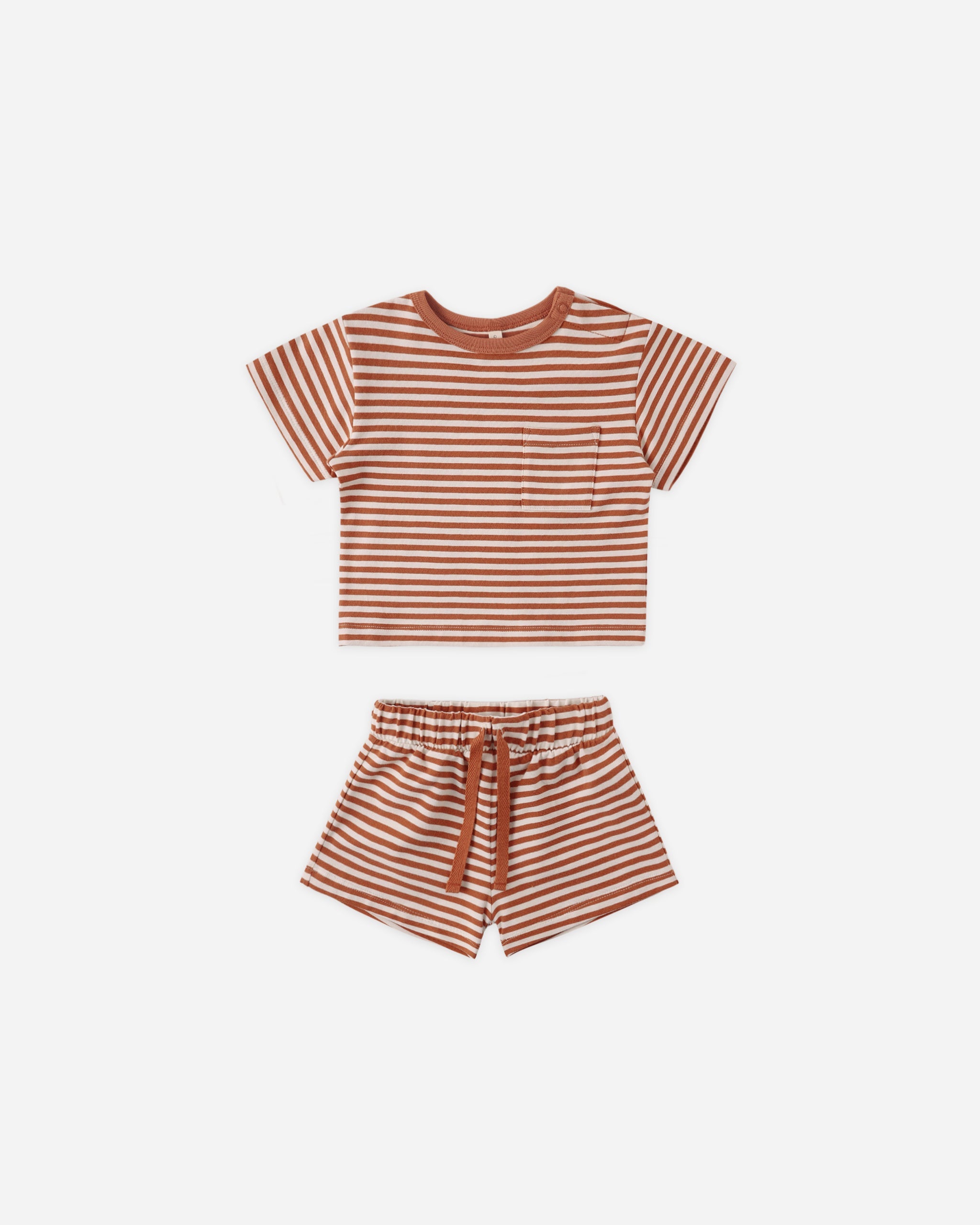 Boxy Pocket Tee + Short Set Poppy Stripe - Rylee + Cru | Kids Clothes | Trendy Baby Clothes | Modern Infant Outfits |