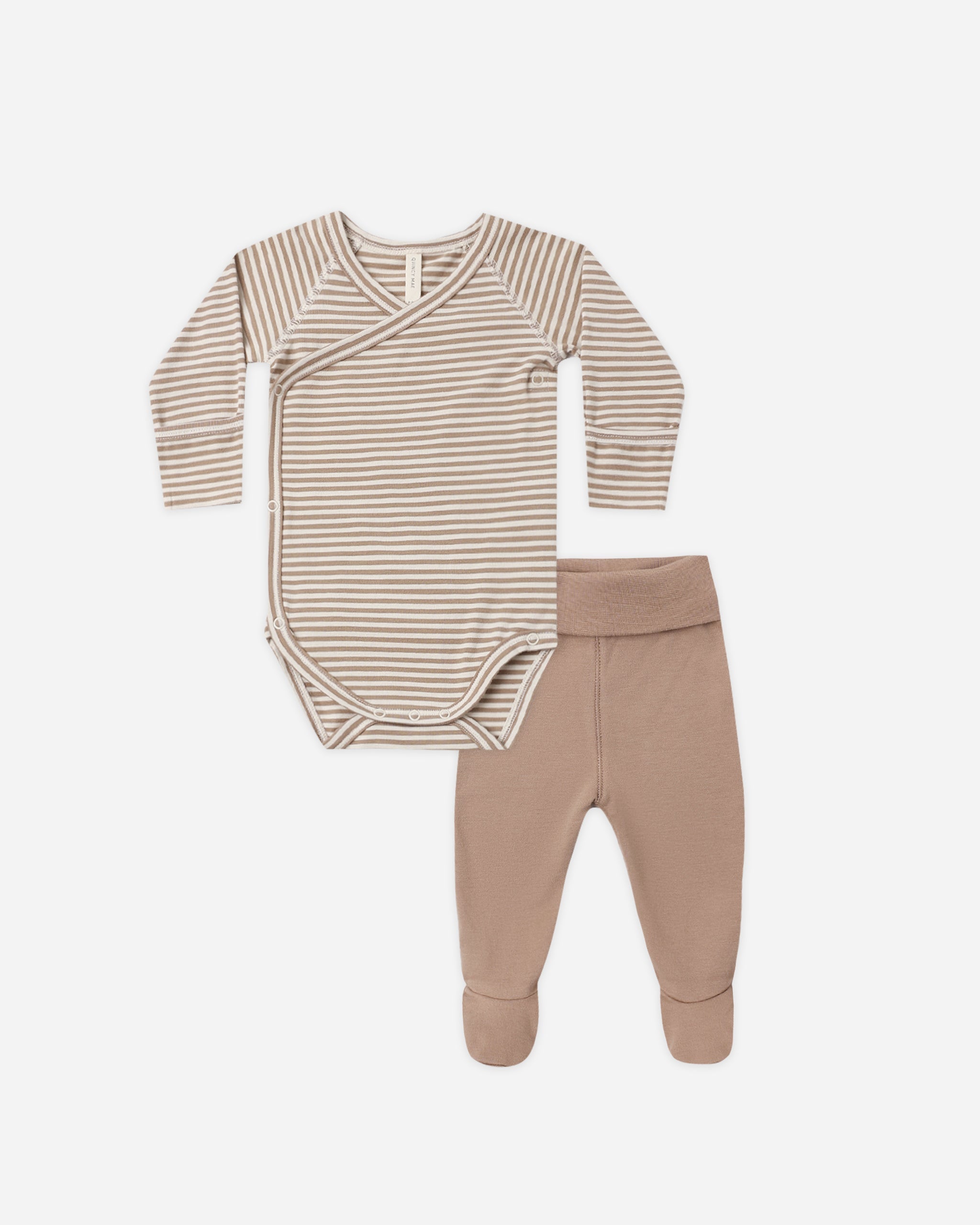 Side Snap Bodysuit + Pant Set Almond Stripe - Rylee + Cru | Kids Clothes | Trendy Baby Clothes | Modern Infant Outfits |