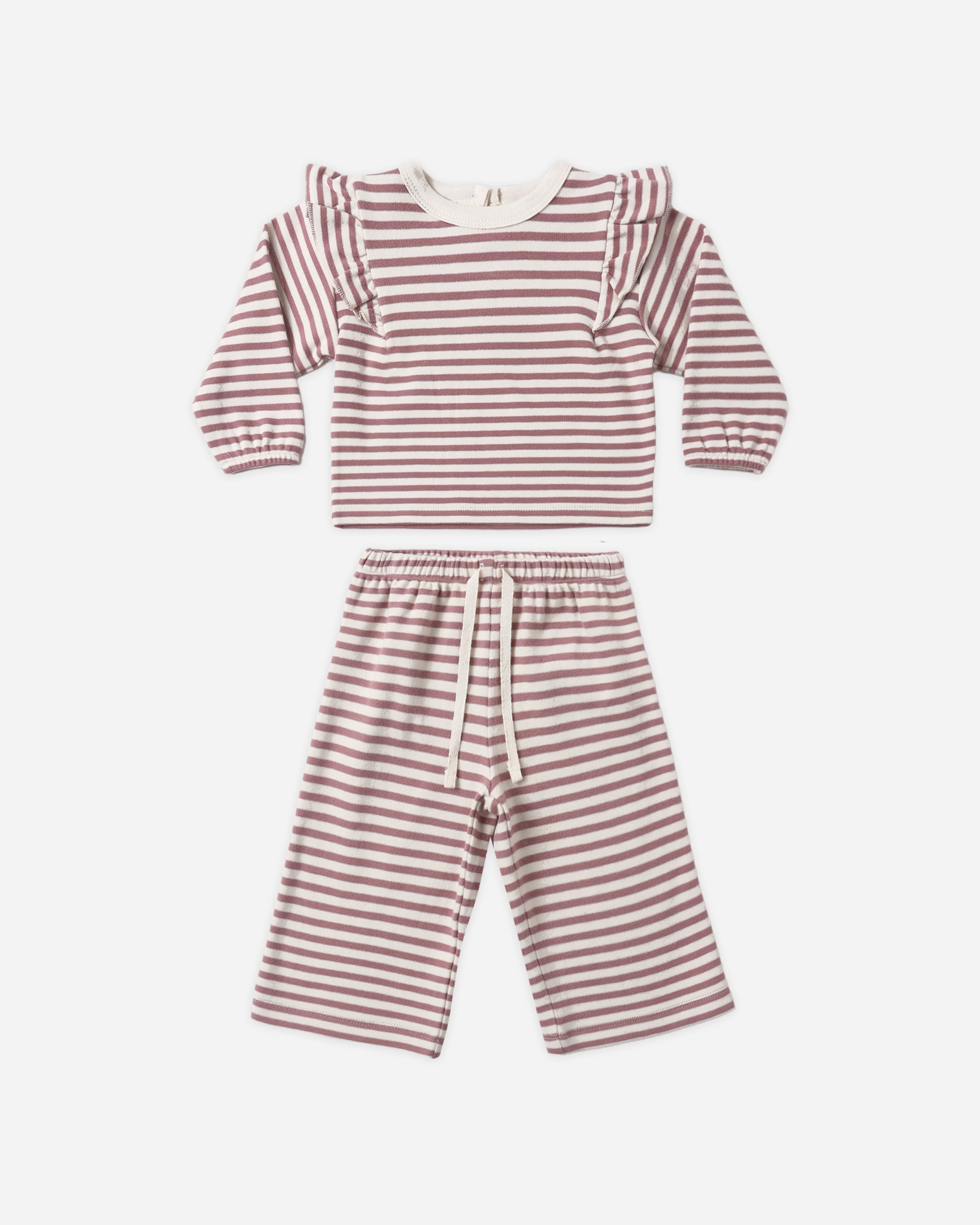 Ruffle Cozy Set Mulberry Stripe - Rylee + Cru | Kids Clothes | Trendy Baby Clothes | Modern Infant Outfits |