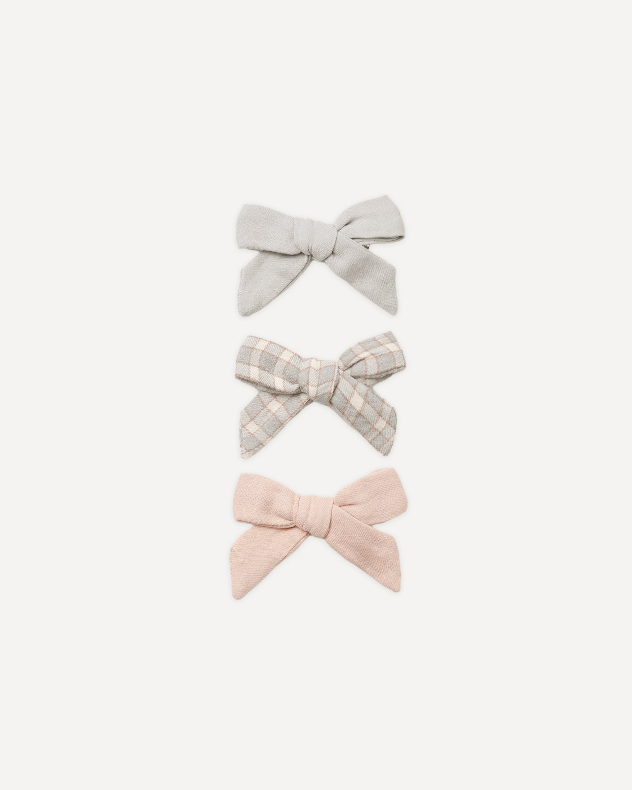 Bow W. Clip, Set Of 3 Cloud, Blue Gingham, Dusty Rose - Rylee + Cru | Kids Clothes | Trendy Baby Clothes | Modern Infant Outfits |