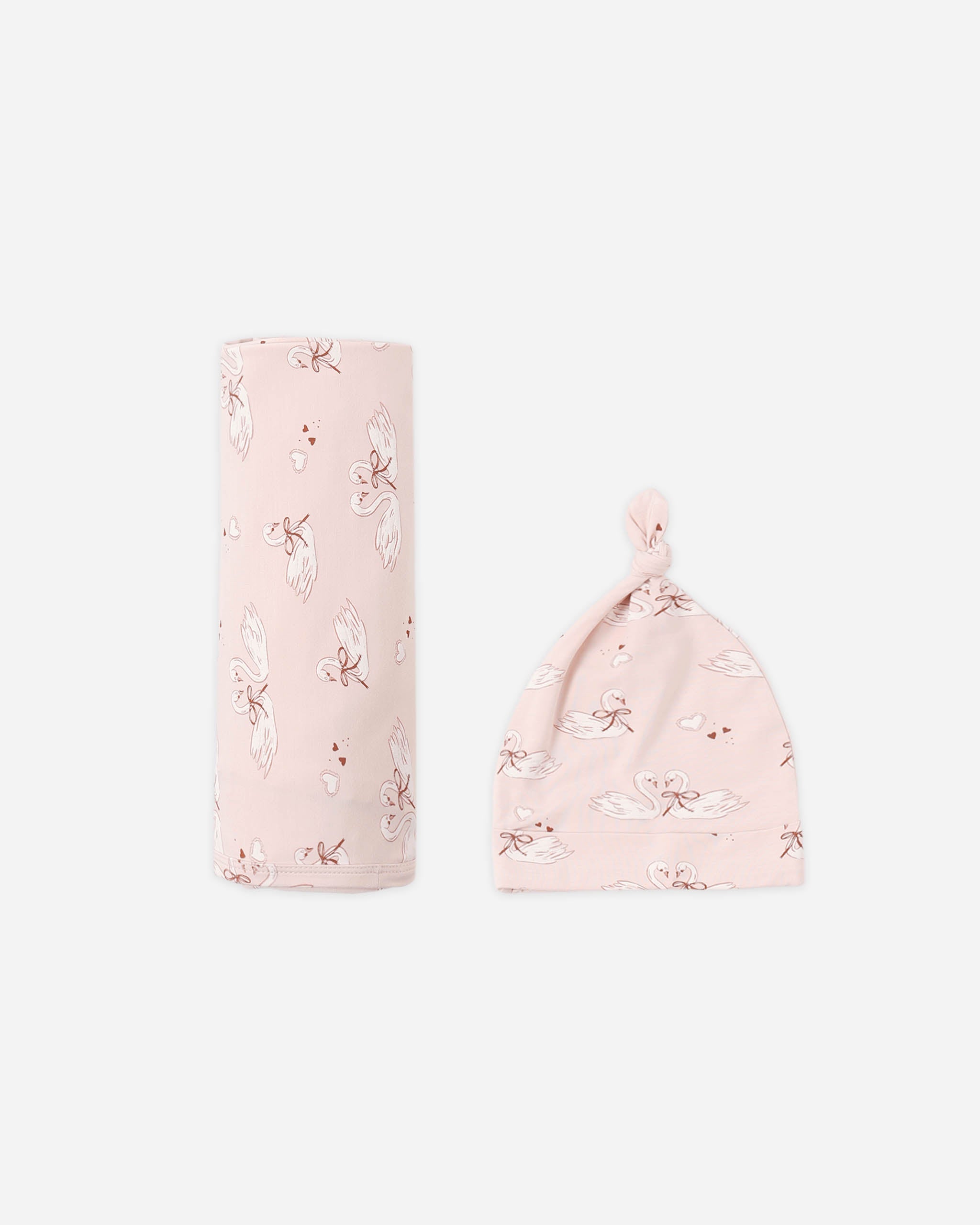 Bamboo Swaddle + Knotted Hat Swans