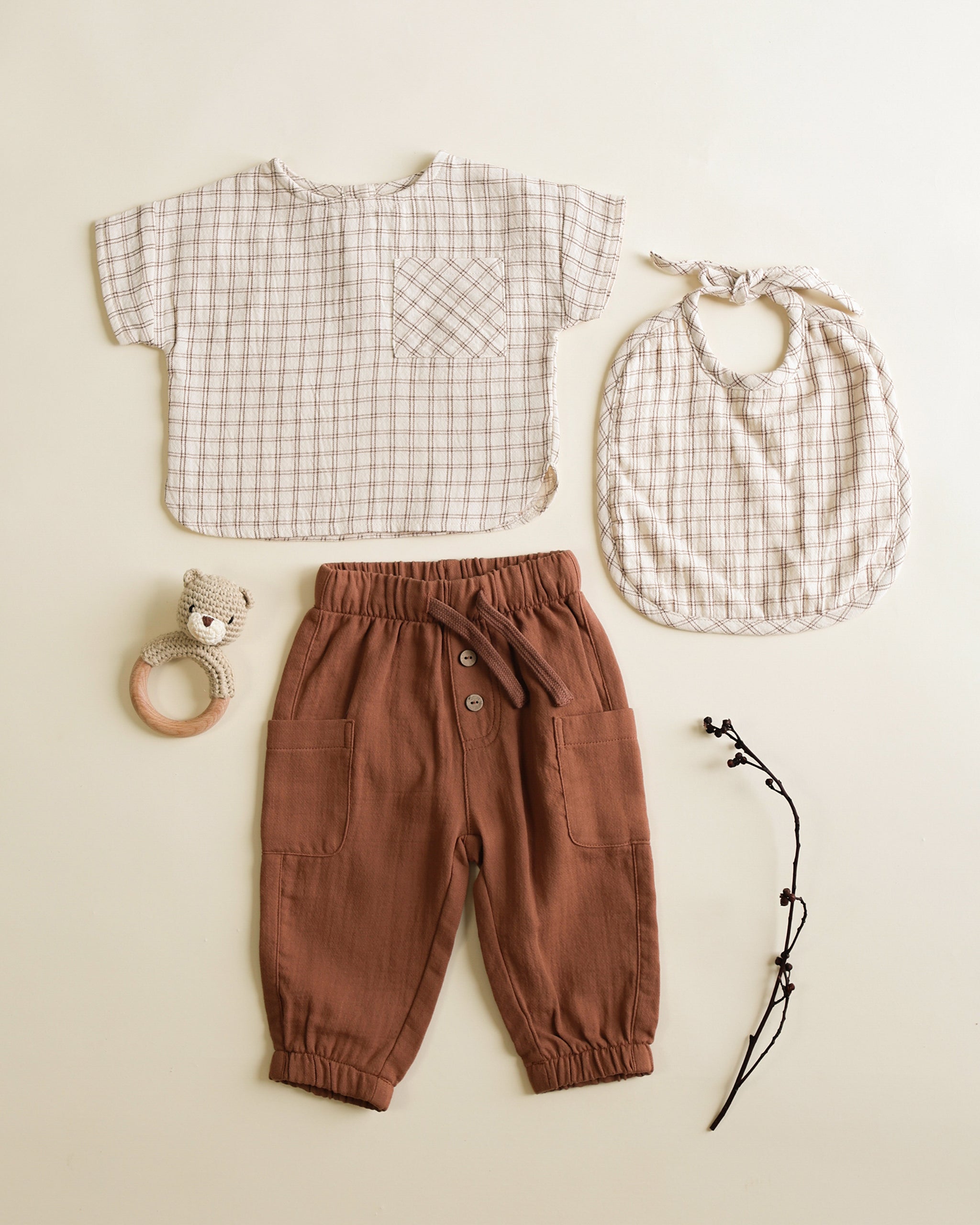 Woven Tie Bib || Cedar Check