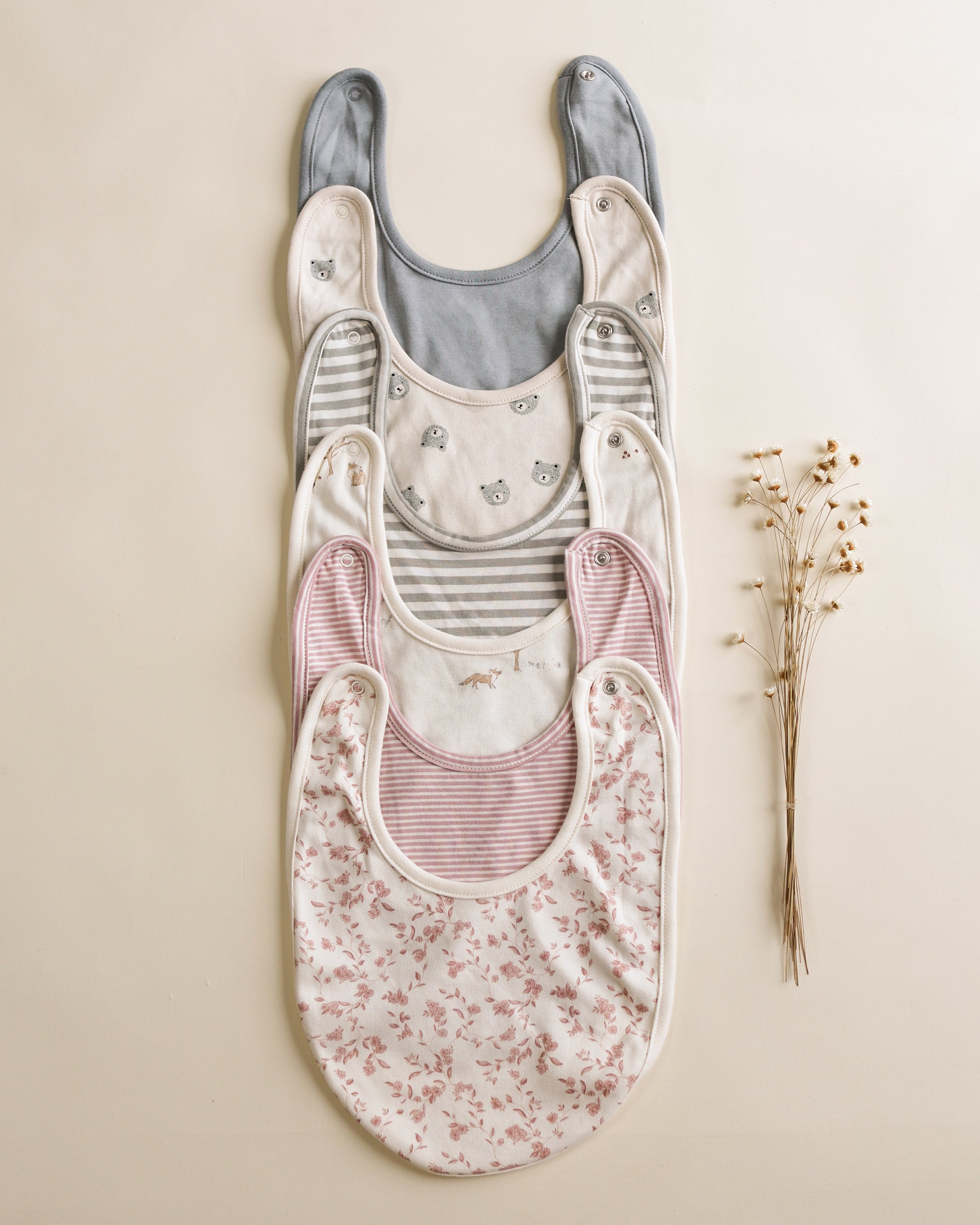 Jersey Snap Bib, 2 Pack || Fox Land, Fern Stripe