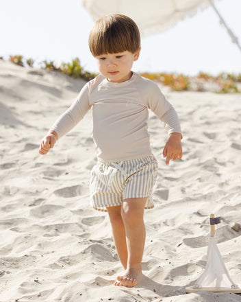 Quincy Mae Boys Swim Short - Blue+Butterscotch Stripe