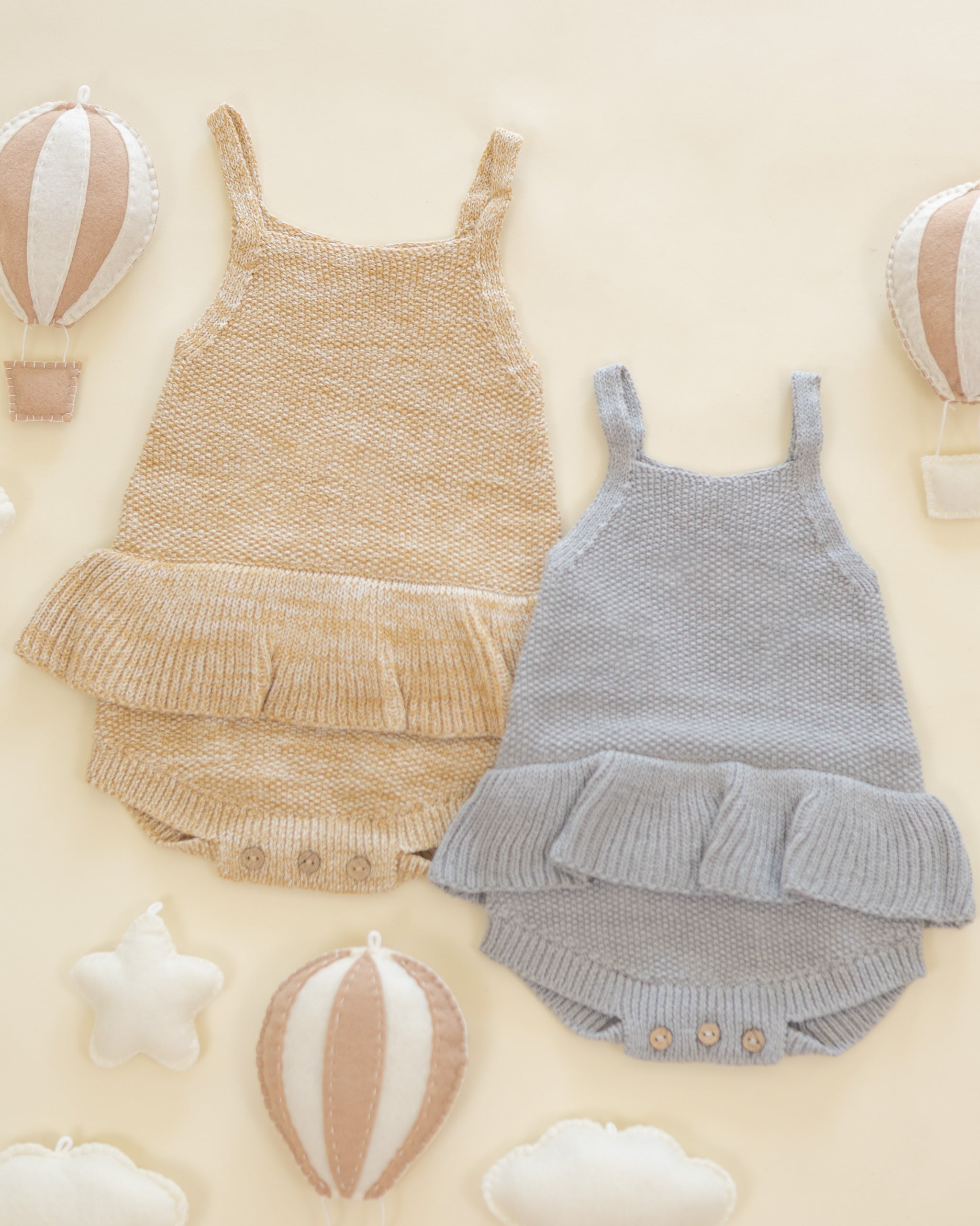 Knit Ruffle Romper Heathered Honey - Rylee + Cru | Kids Clothes | Trendy Baby Clothes | Modern Infant Outfits |