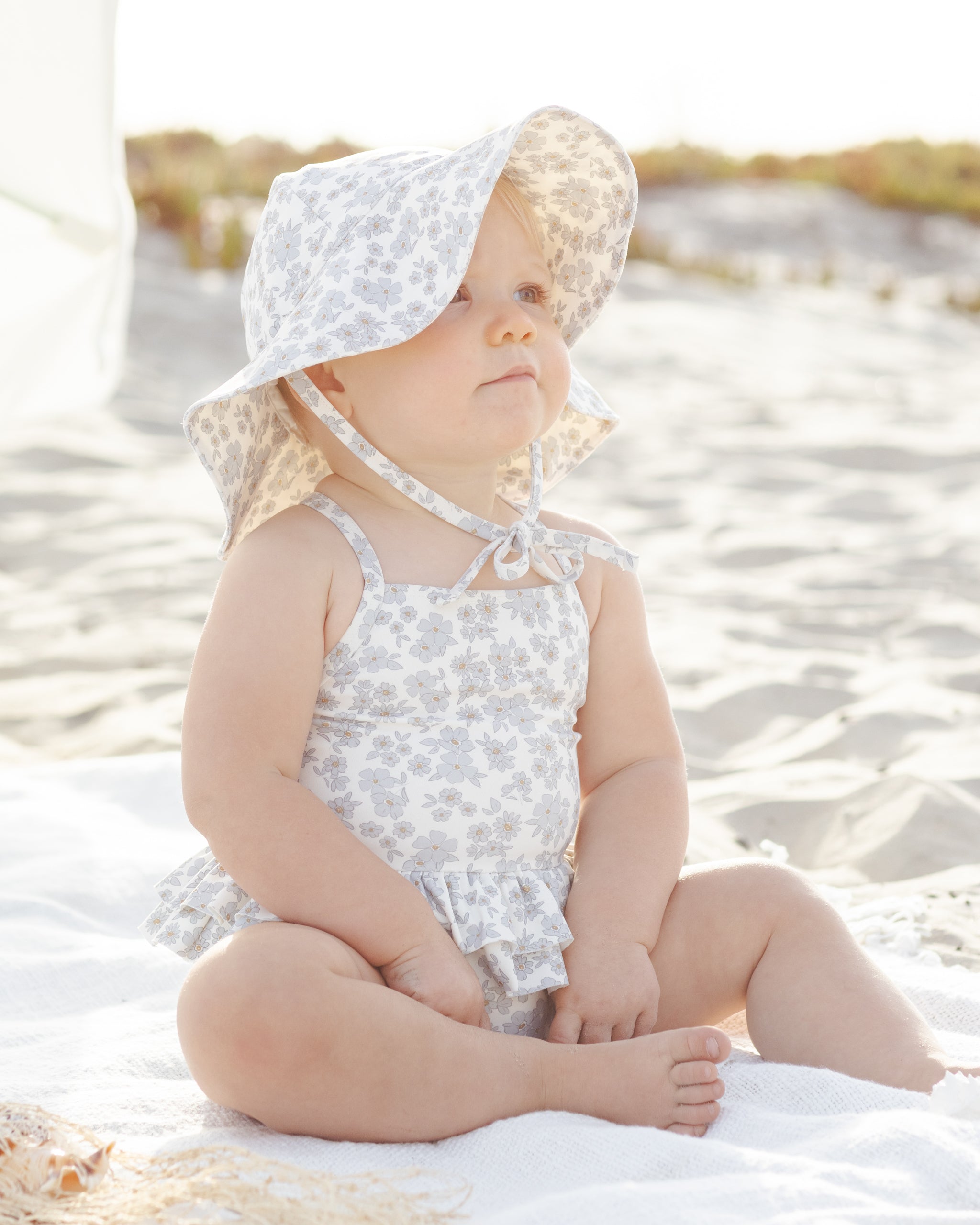 Ruffled One-Piece Swimsuit Blue Floral - Rylee + Cru | Kids Clothes | Trendy Baby Clothes | Modern Infant Outfits |