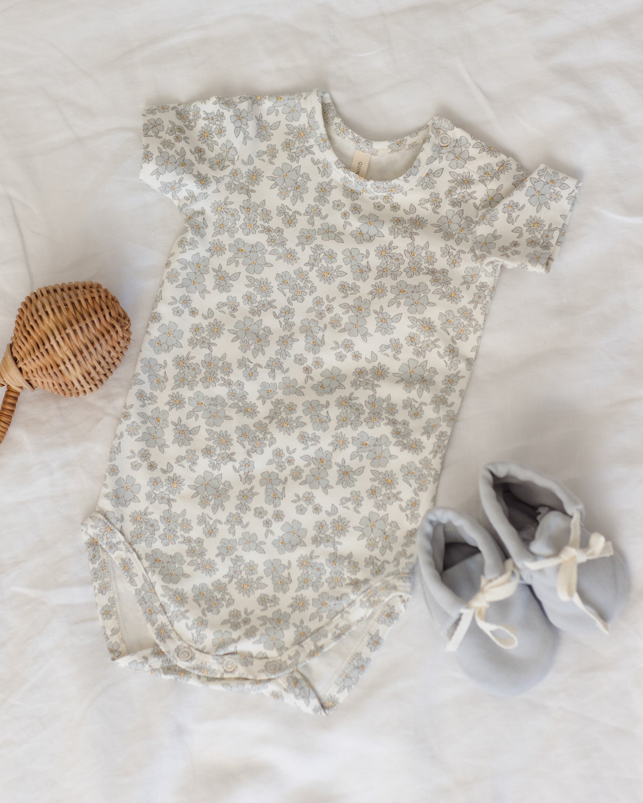 Bamboo Short Sleeve Bodysuit Blue Floral - Rylee + Cru | Kids Clothes | Trendy Baby Clothes | Modern Infant Outfits |