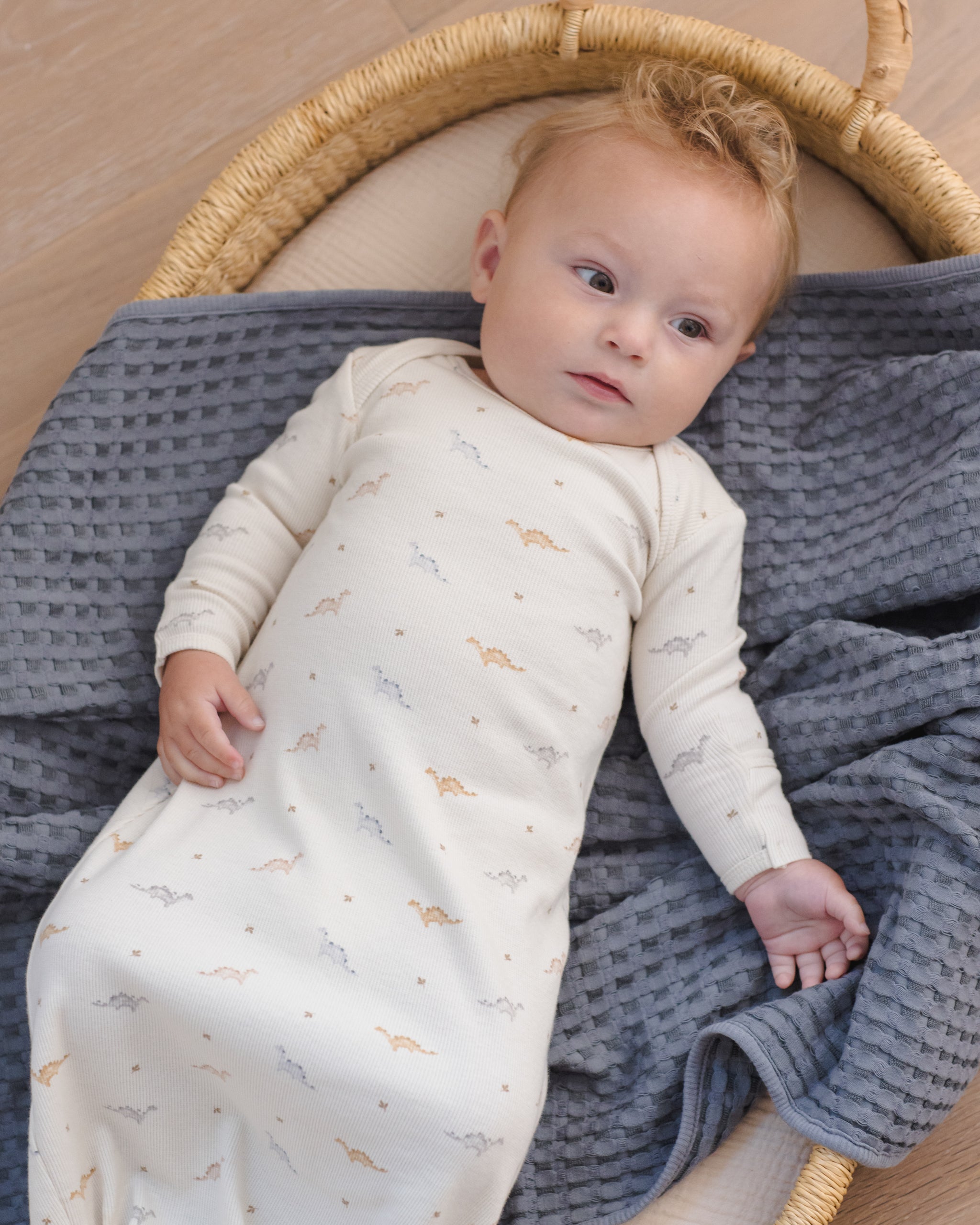 Knotted Baby Gown + Hat Set Dinos - Rylee + Cru | Kids Clothes | Trendy Baby Clothes | Modern Infant Outfits |