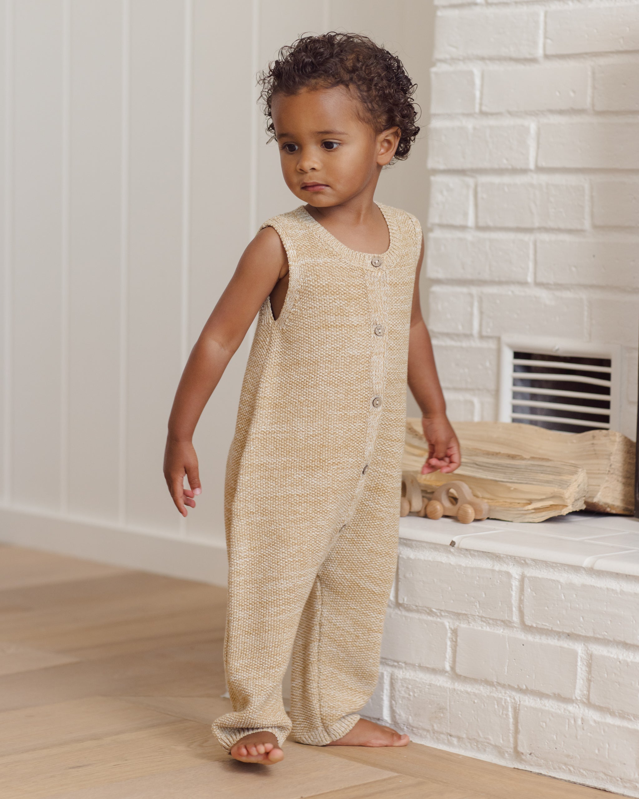 Knit Jumpsuit Heathered Honey - Rylee + Cru | Kids Clothes | Trendy Baby Clothes | Modern Infant Outfits |