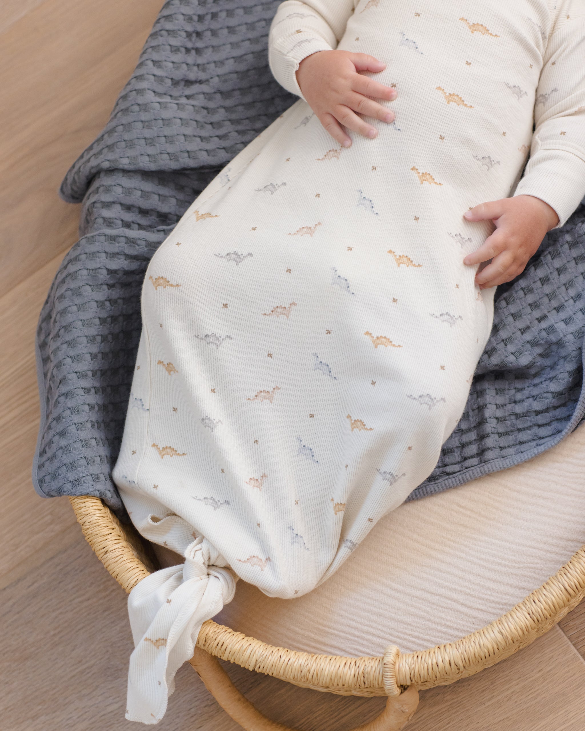 Knotted Baby Gown + Hat Set Dinos - Rylee + Cru | Kids Clothes | Trendy Baby Clothes | Modern Infant Outfits |