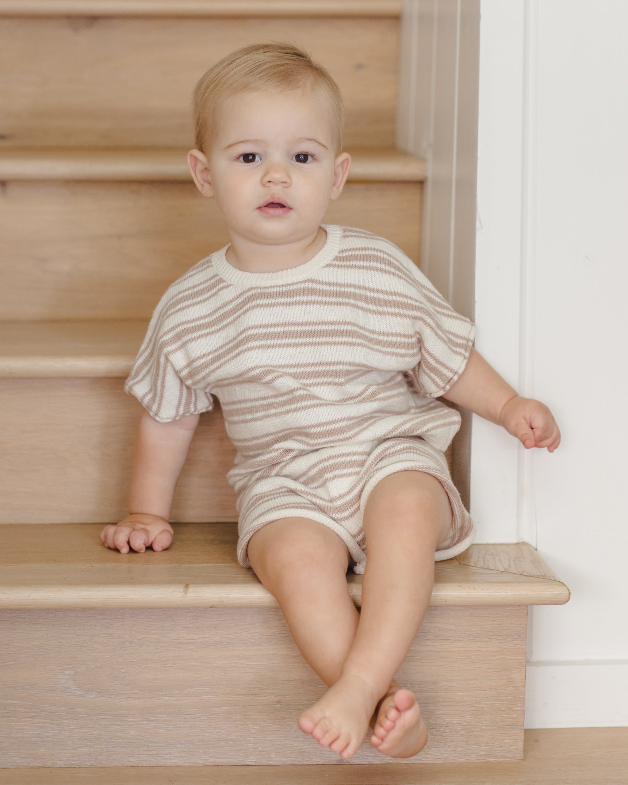 Relaxed Summer Knit Set Oat Stripe - Rylee + Cru | Kids Clothes | Trendy Baby Clothes | Modern Infant Outfits |