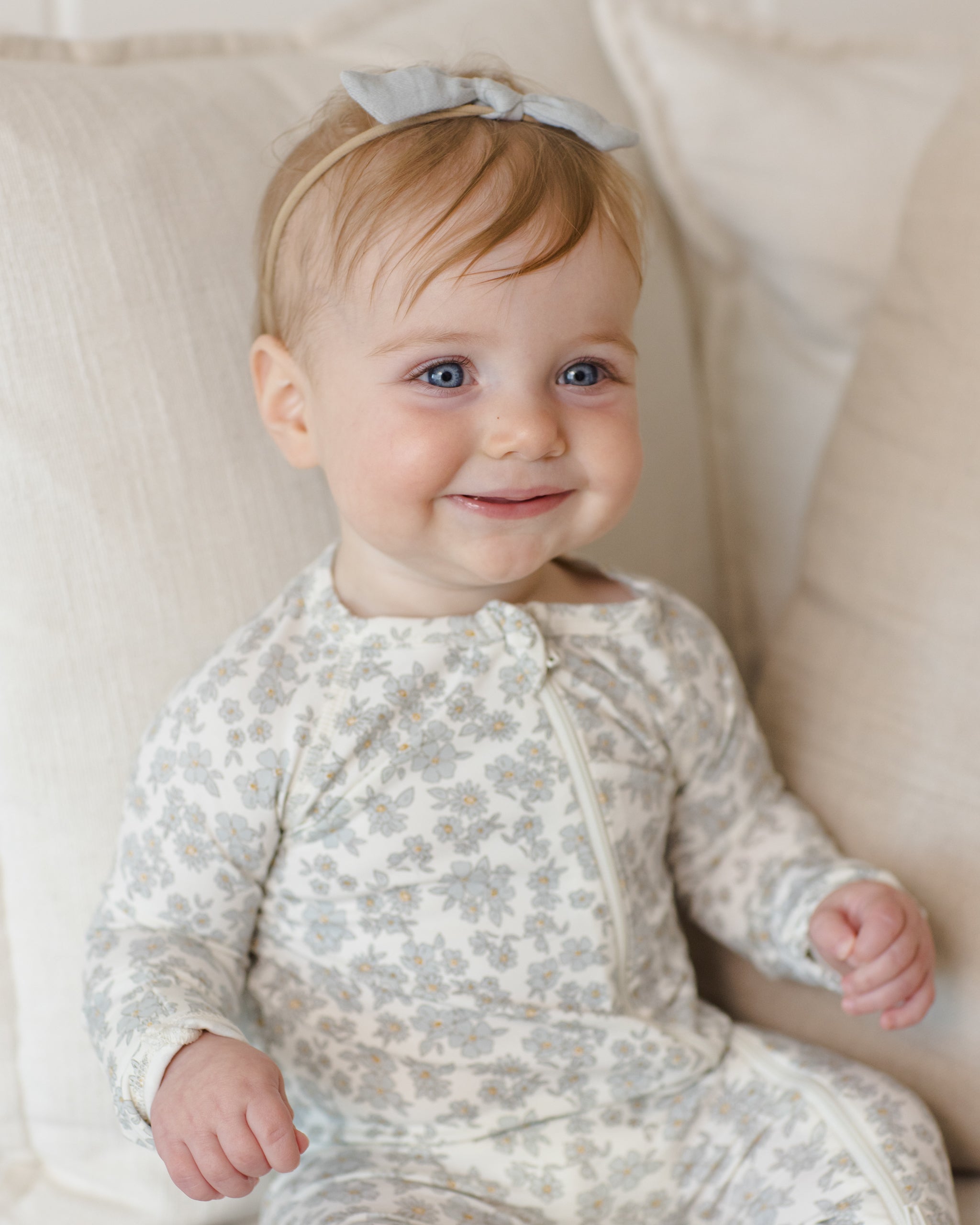 Bamboo Zip Footie Blue Floral - Rylee + Cru | Kids Clothes | Trendy Baby Clothes | Modern Infant Outfits |