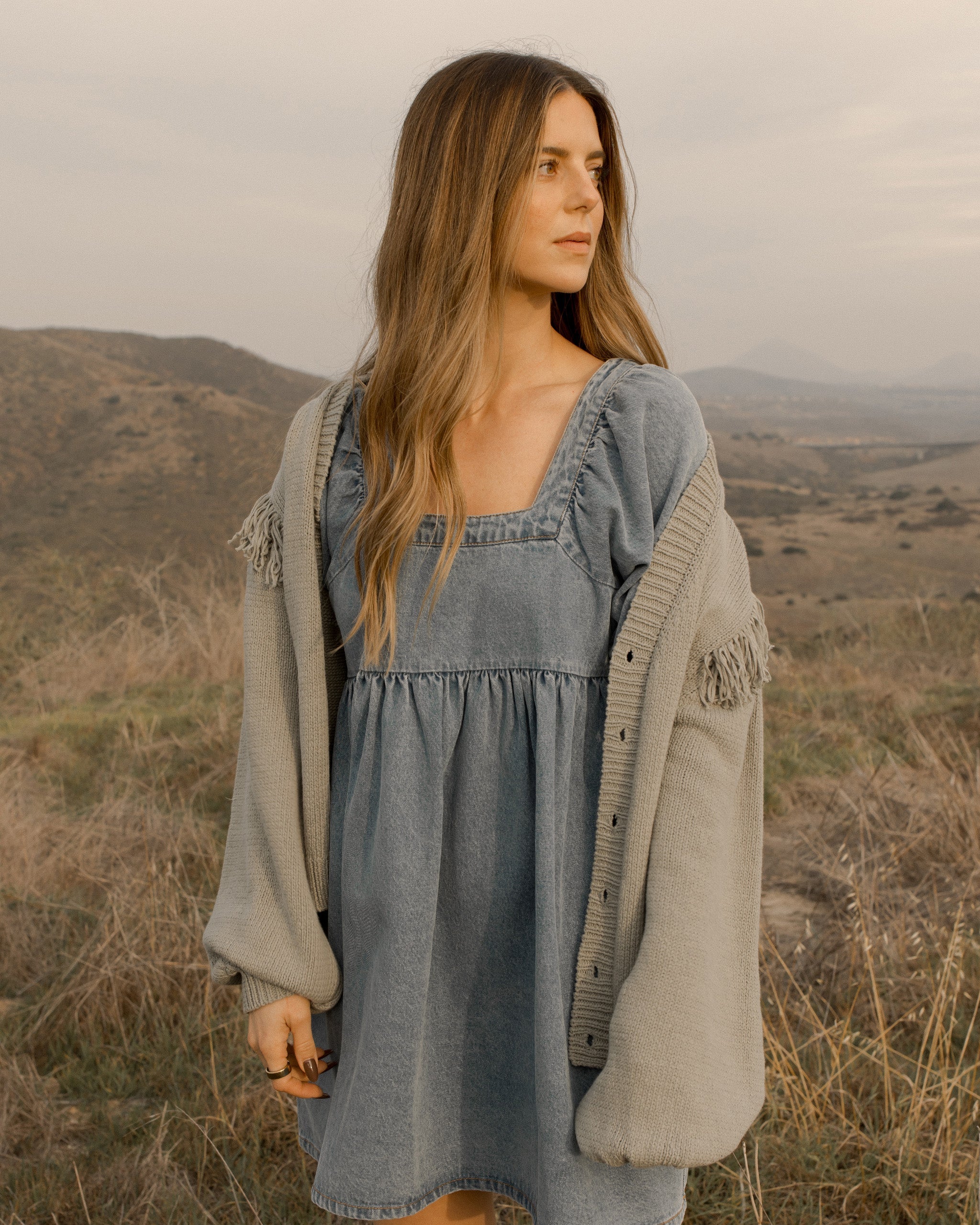 Gretta Babydoll Dress | Light Washed Denim