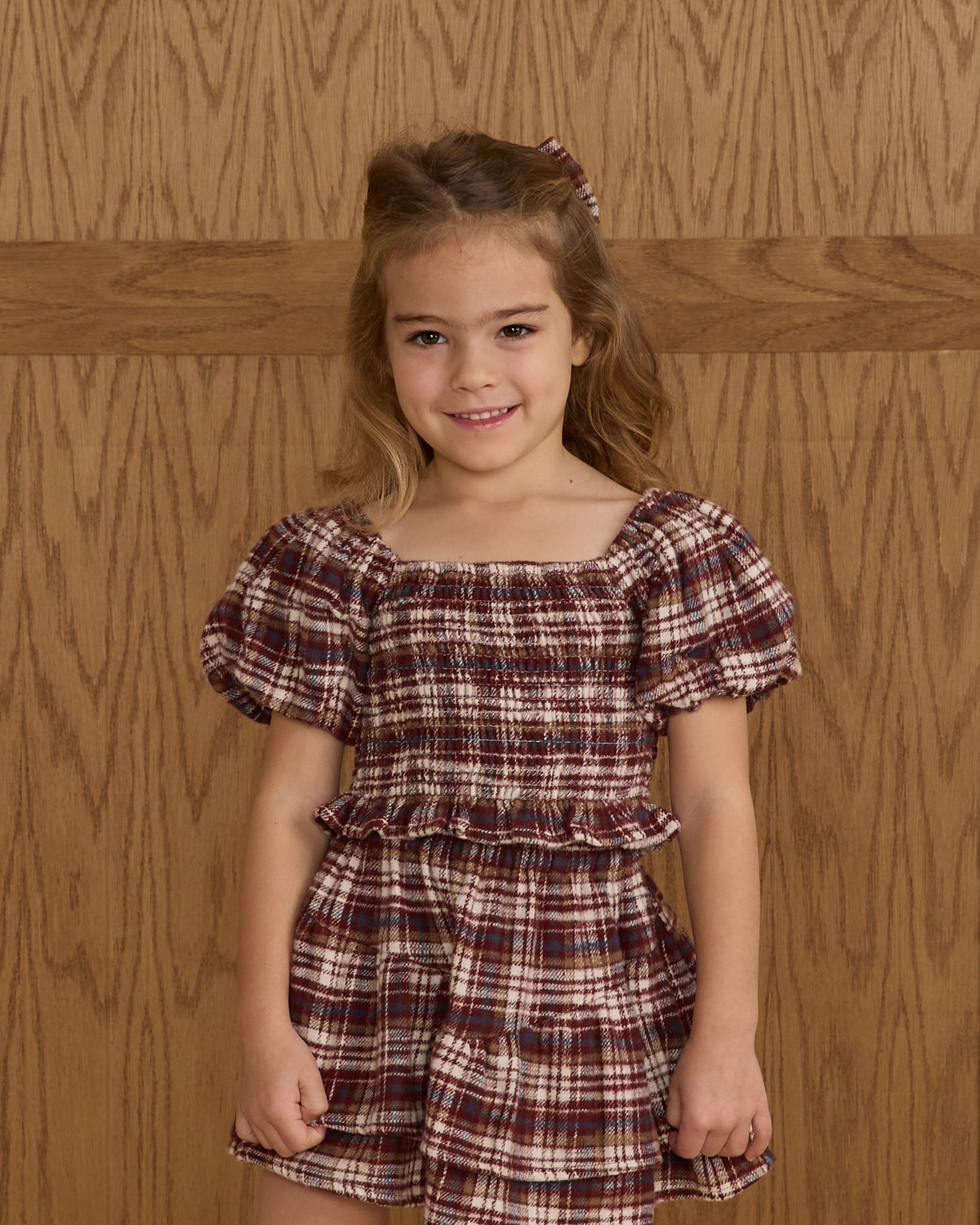 Tiered Mini Skirt || Burgundy Plaid