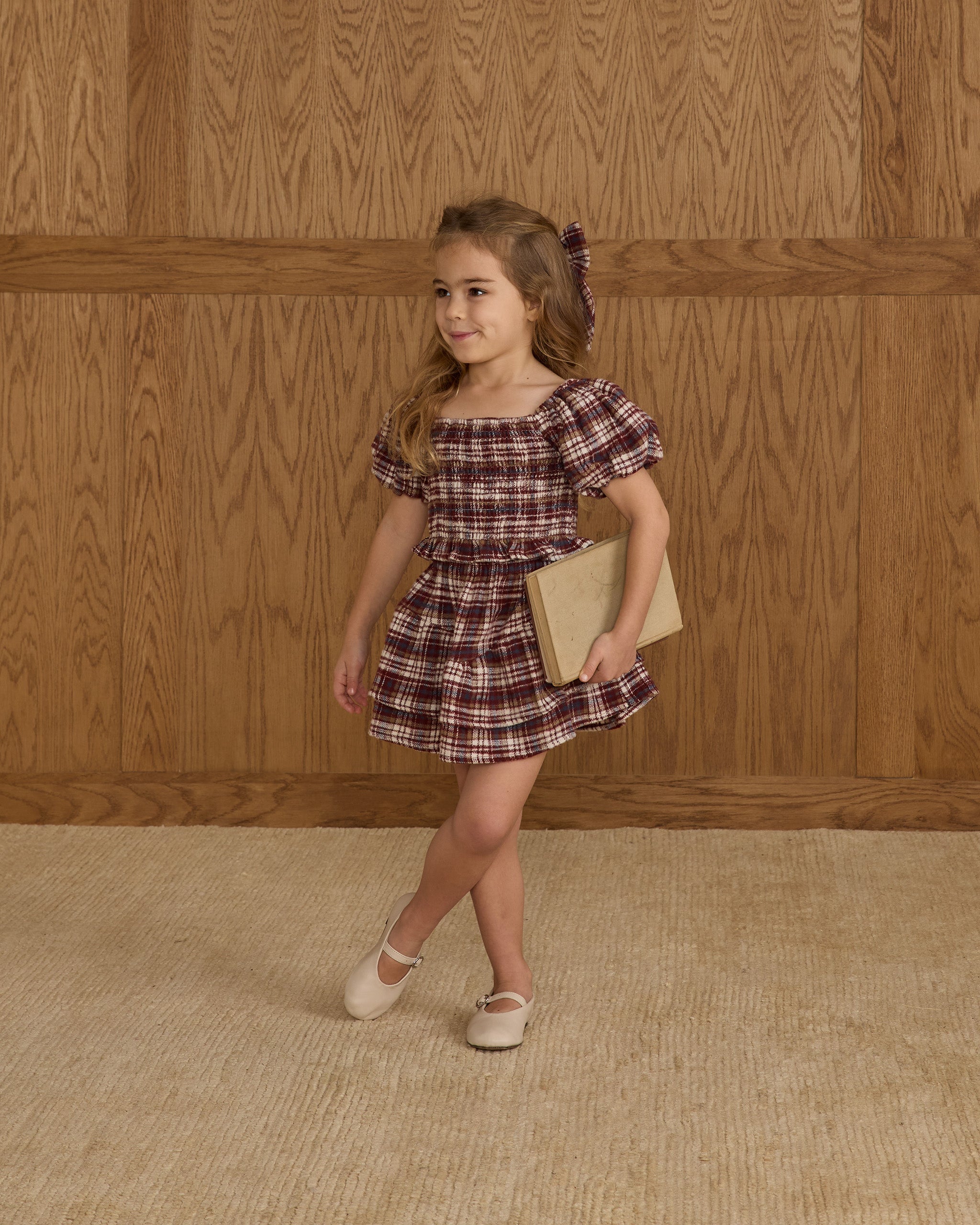 Tiered Mini Skirt || Burgundy Plaid