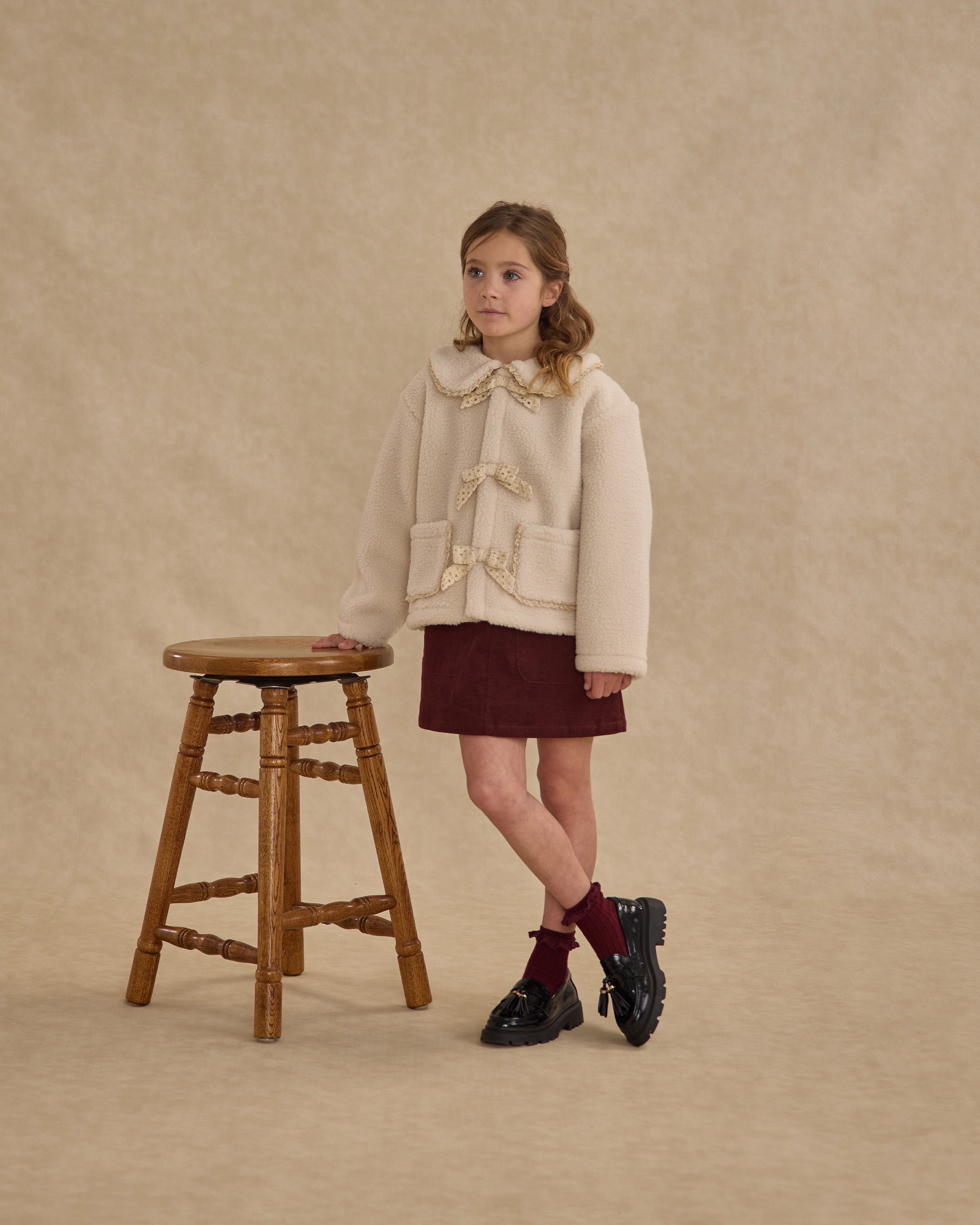 Shearling Collared Coat || Natural