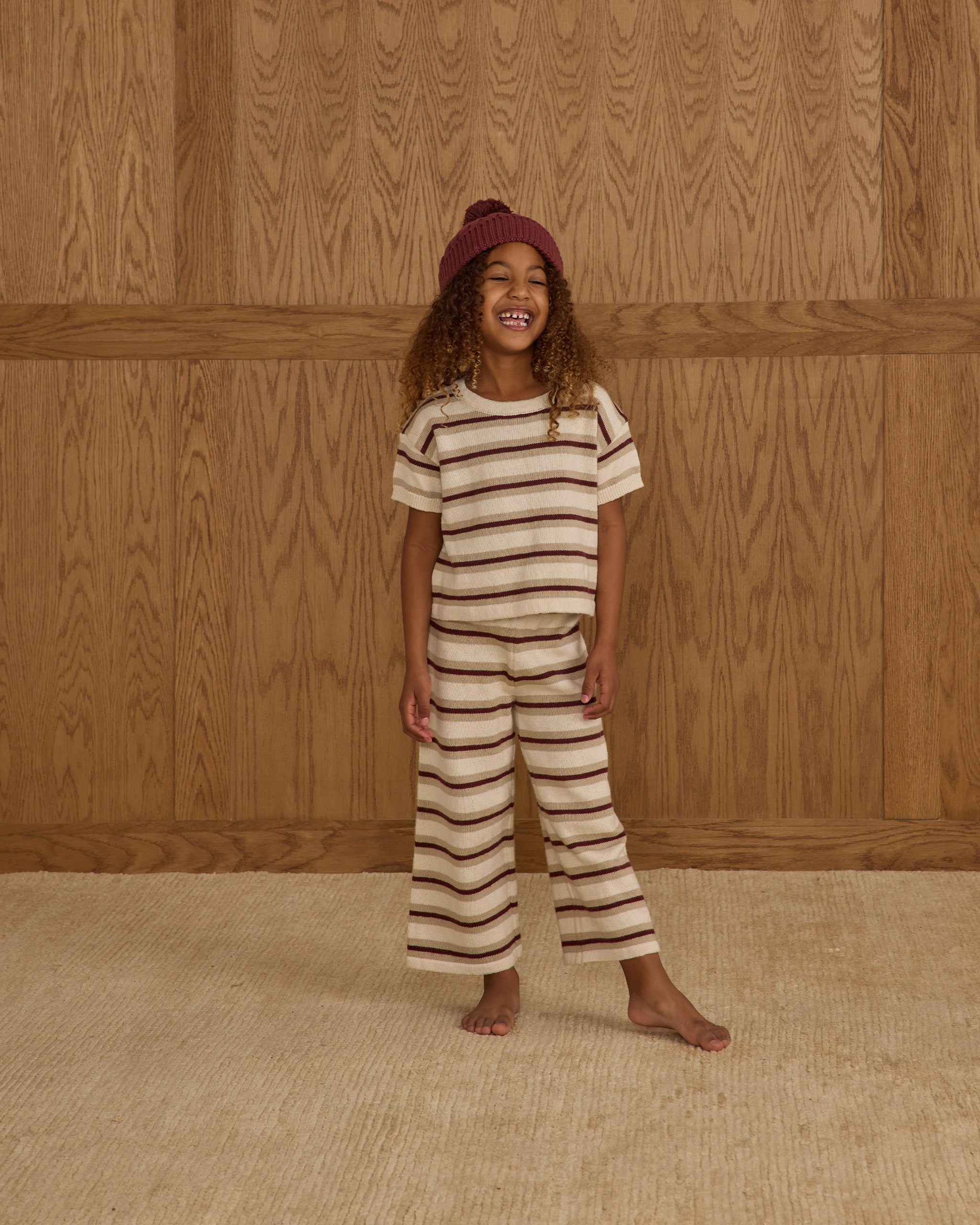 Boxy Crop Knit Tee || Autumn Stripe