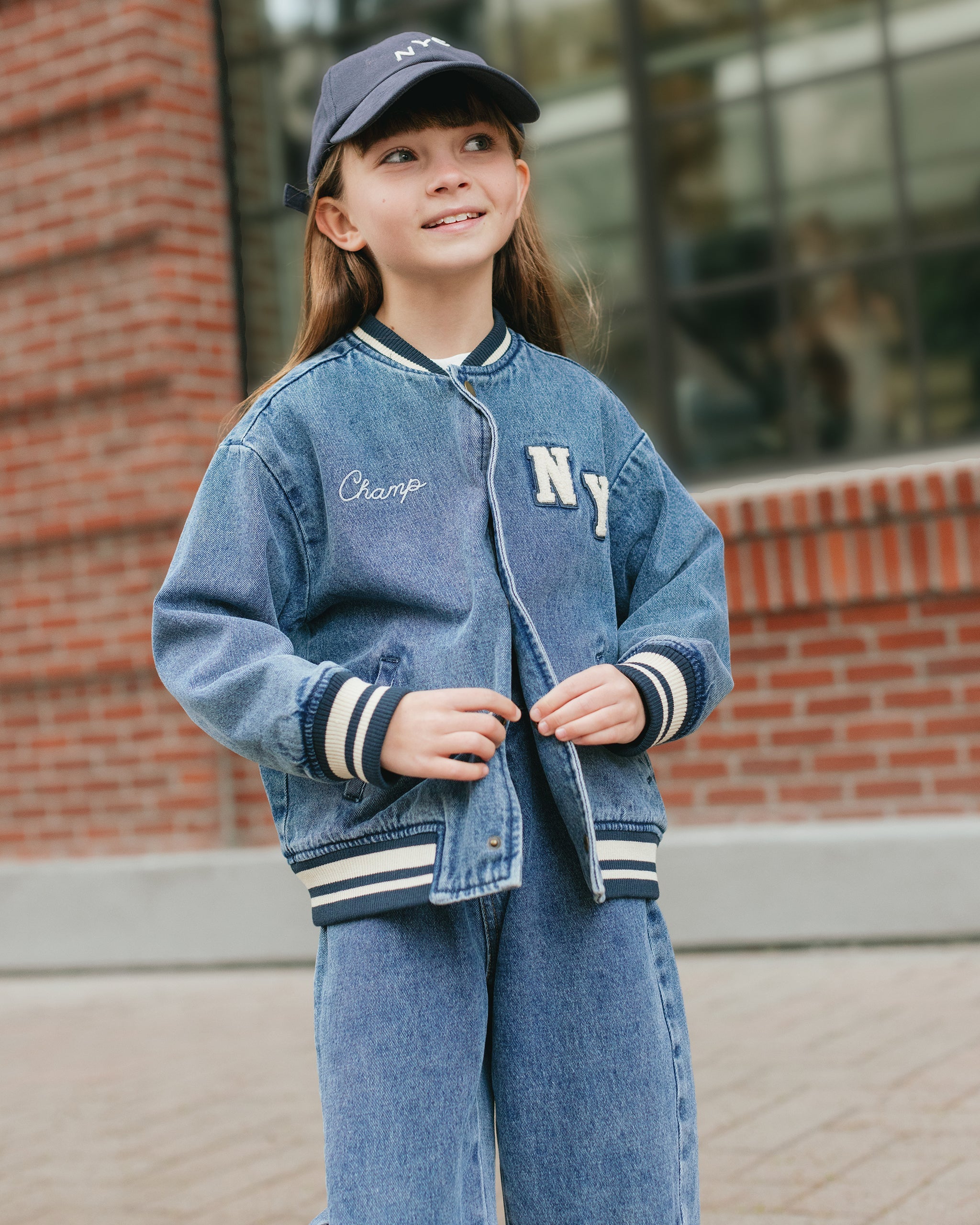 ジャケット・アウター DENIM HOOD VARSITY JACKET INDIGO Quigley Washed Denim Hooded Varsity Jacket Indigo And Crème | The
