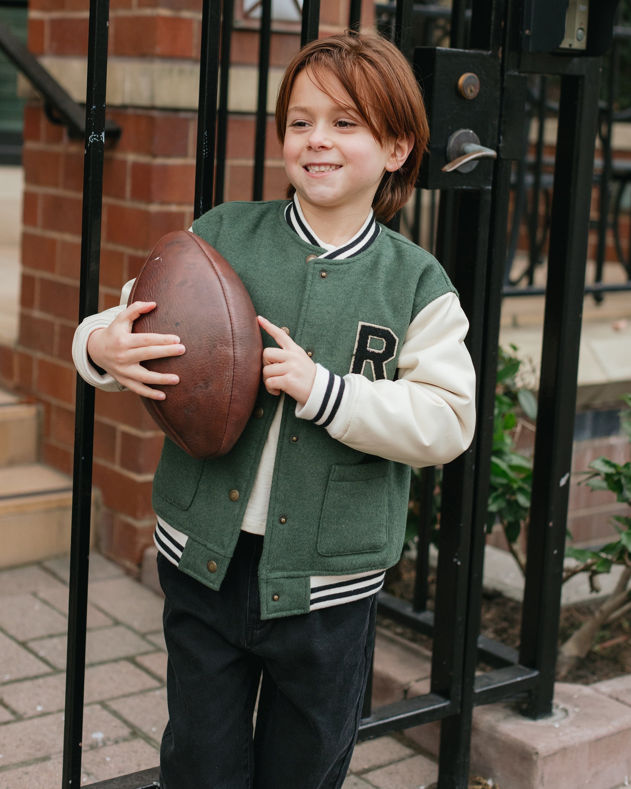 Varsity Jacket || Green - Rylee + Cru | Kids Clothes | Trendy Baby Clothes | Modern Infant Outfits |
