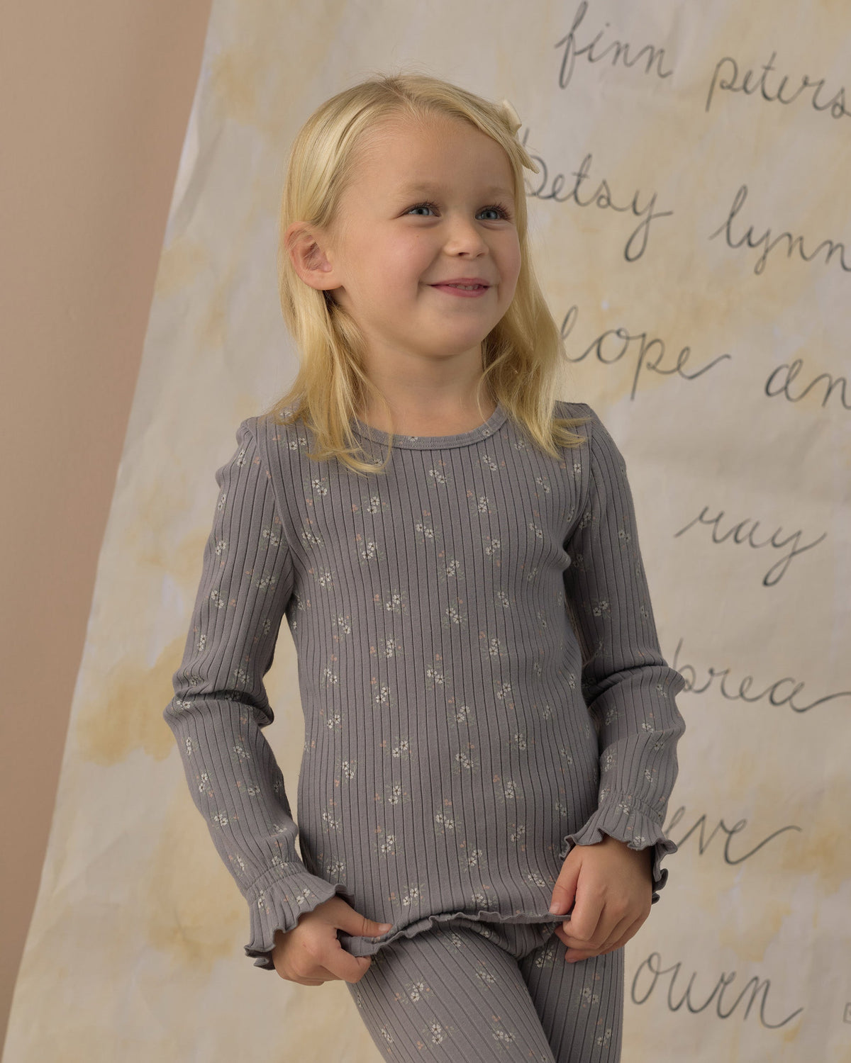 Ribbed Long Sleeve Top Slate Bloom - Rylee + Cru | Kids Clothes | Trendy Baby Clothes | Modern Infant Outfits |