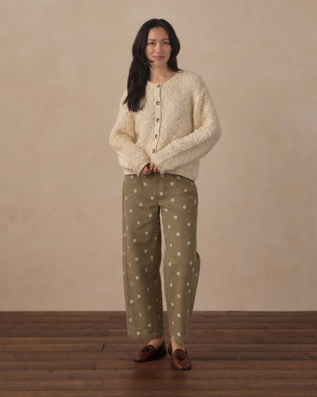 Women's Barrel Denim Embroidered Daisies