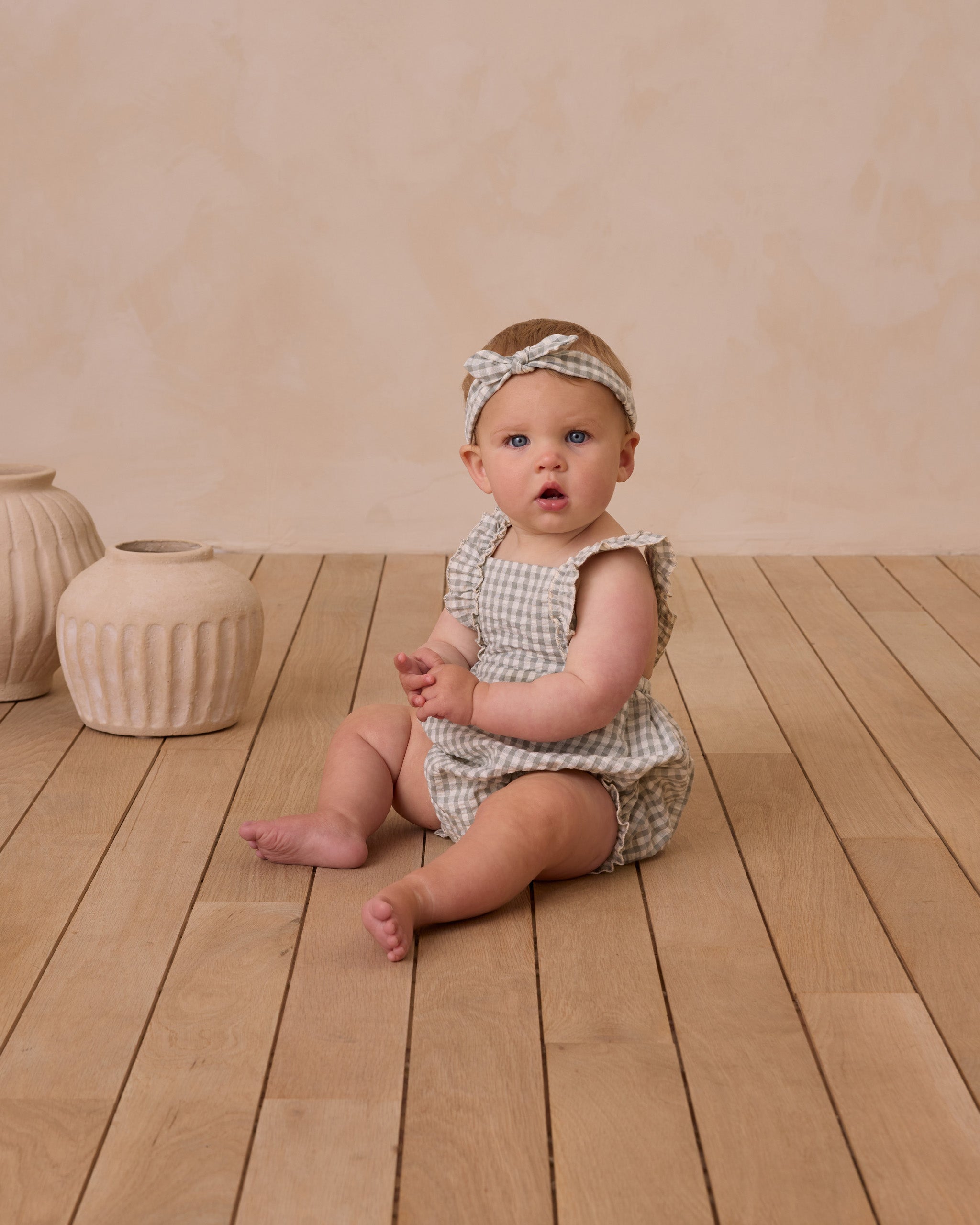 Baby Bow Headband || Eucalyptus Gingham