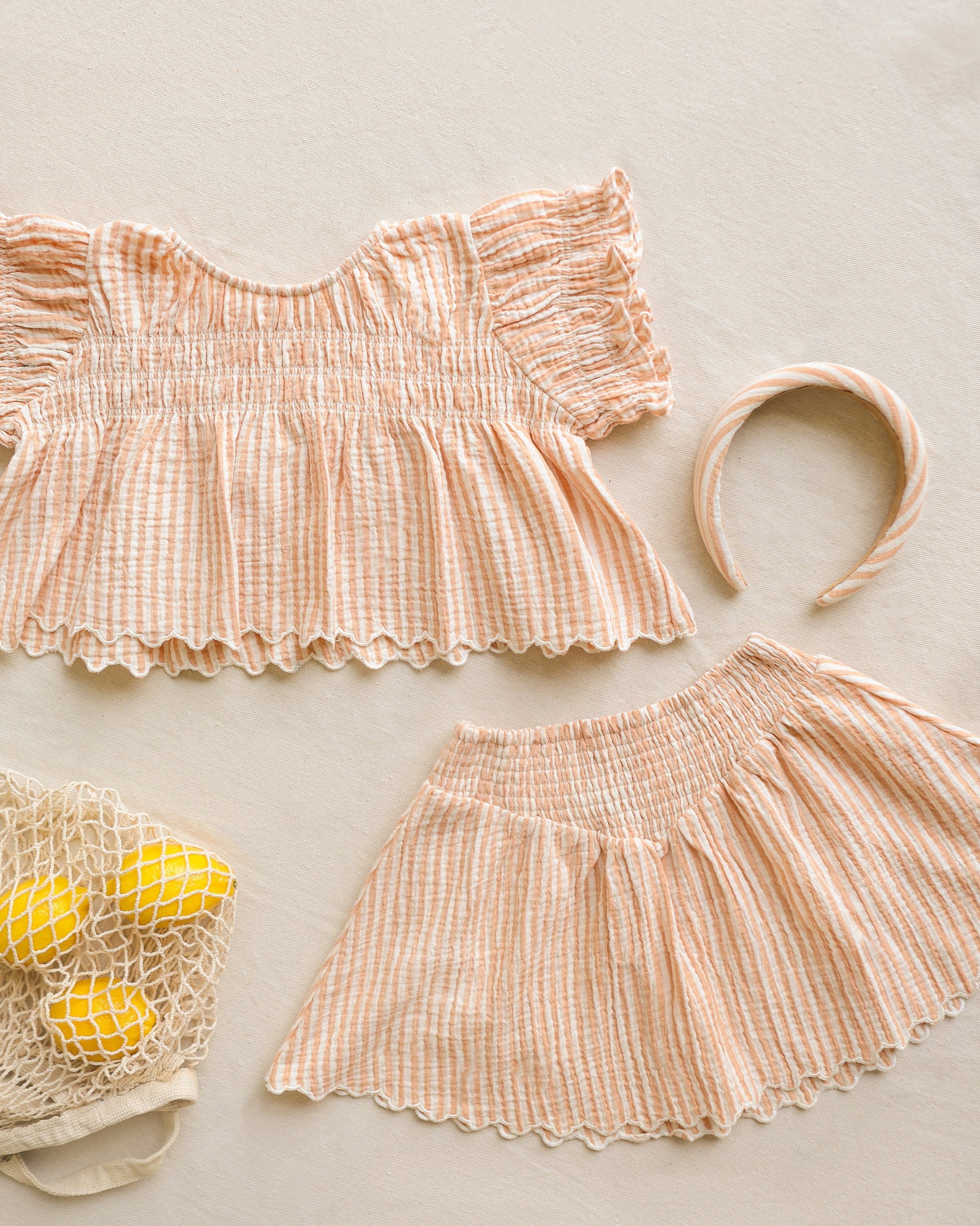 Smocked V Mini Skirt || Grapefruit Stripe