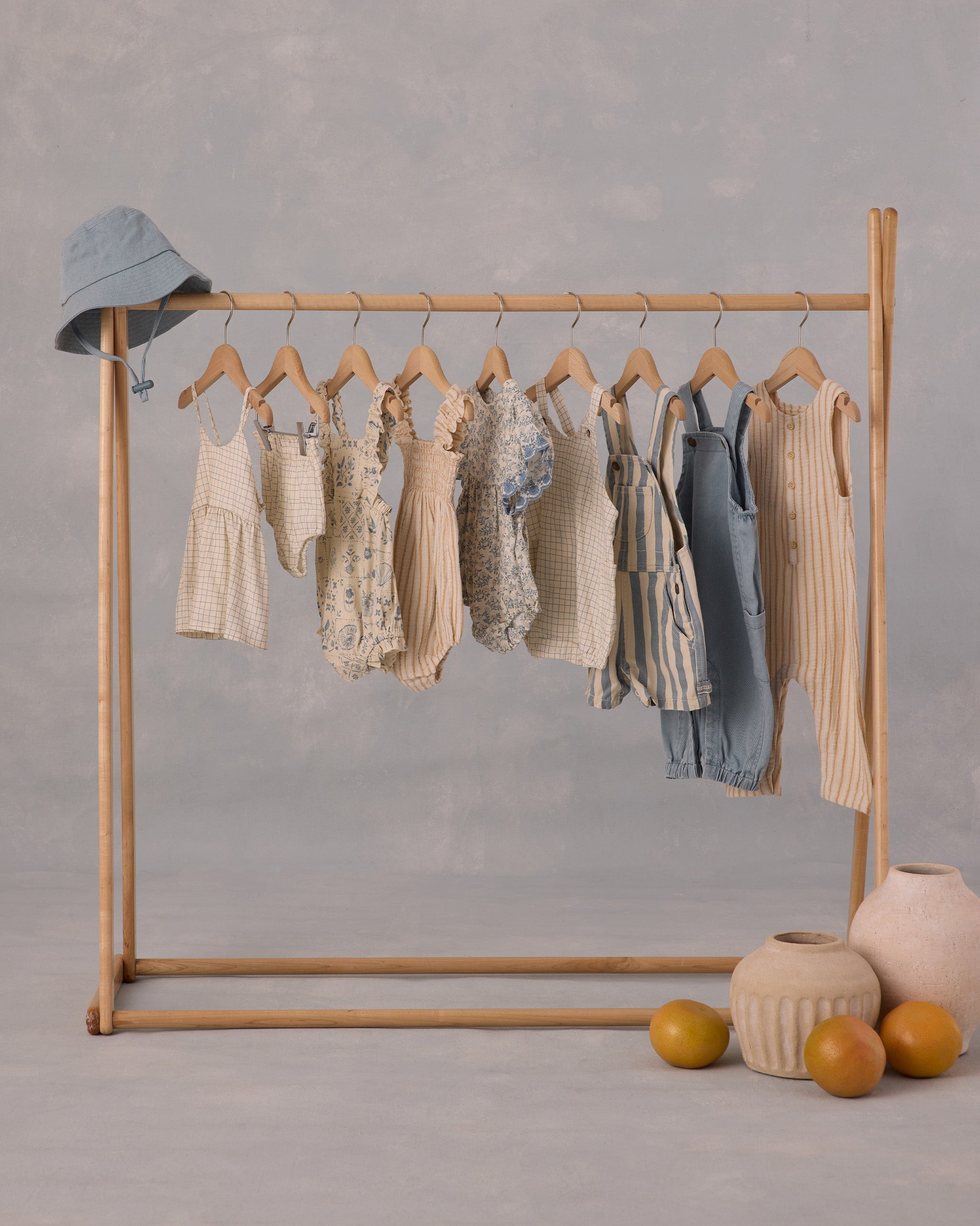 Denim Shortalls || Ocean Stripe