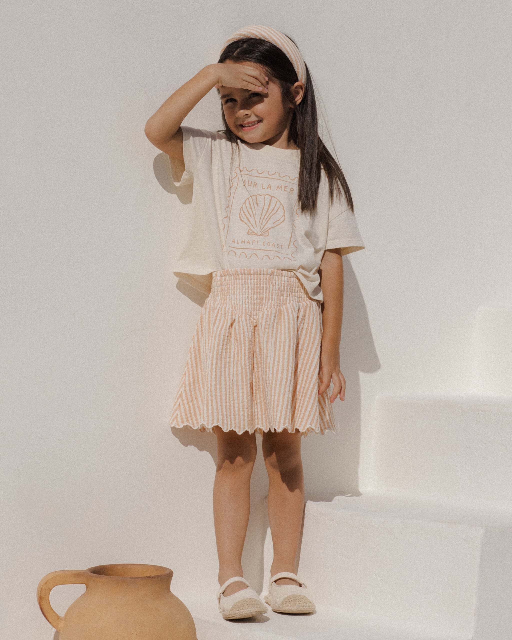 Smocked V Mini Skirt || Grapefruit Stripe