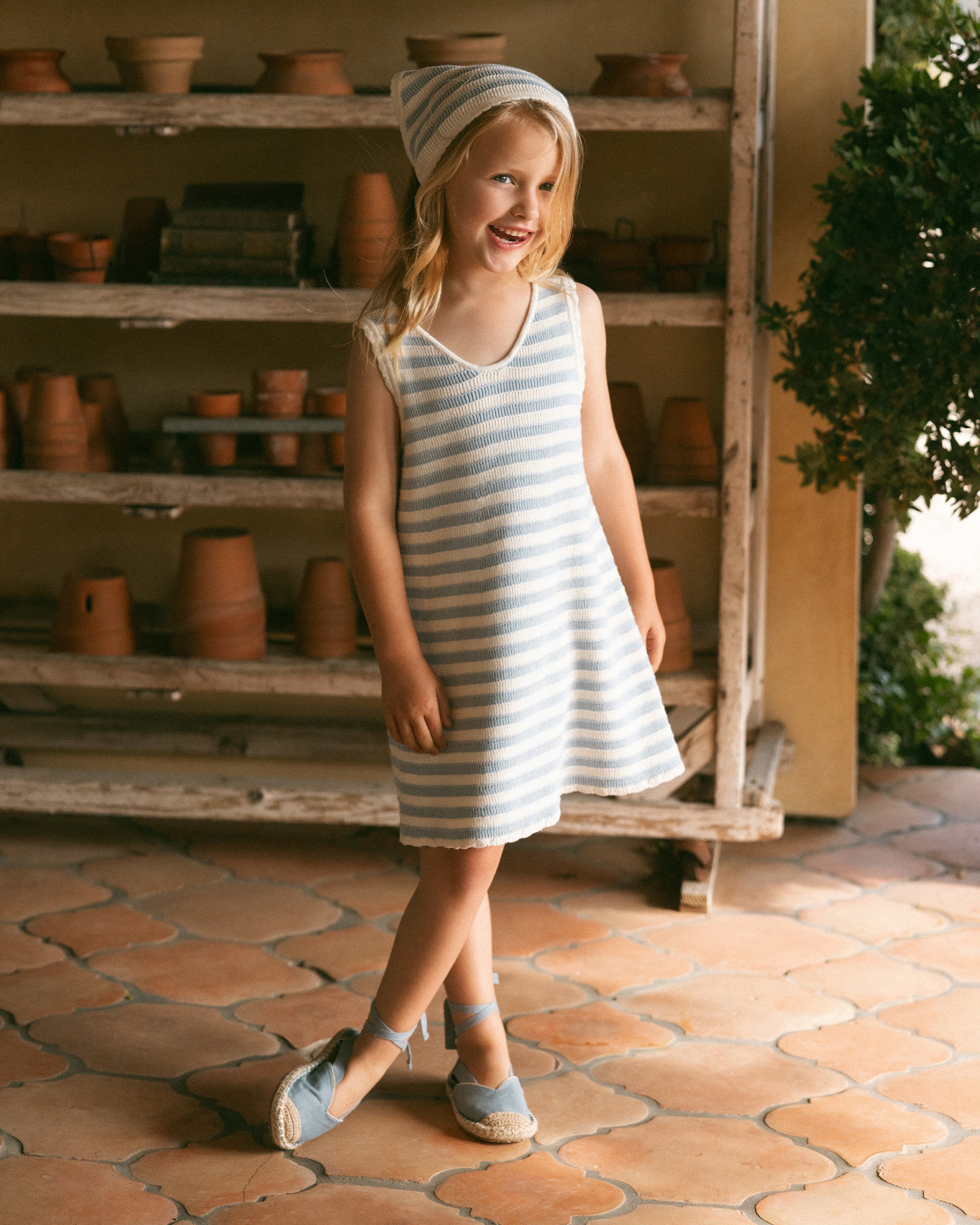 Crochet Tank Mini Dress || Blue Stripe