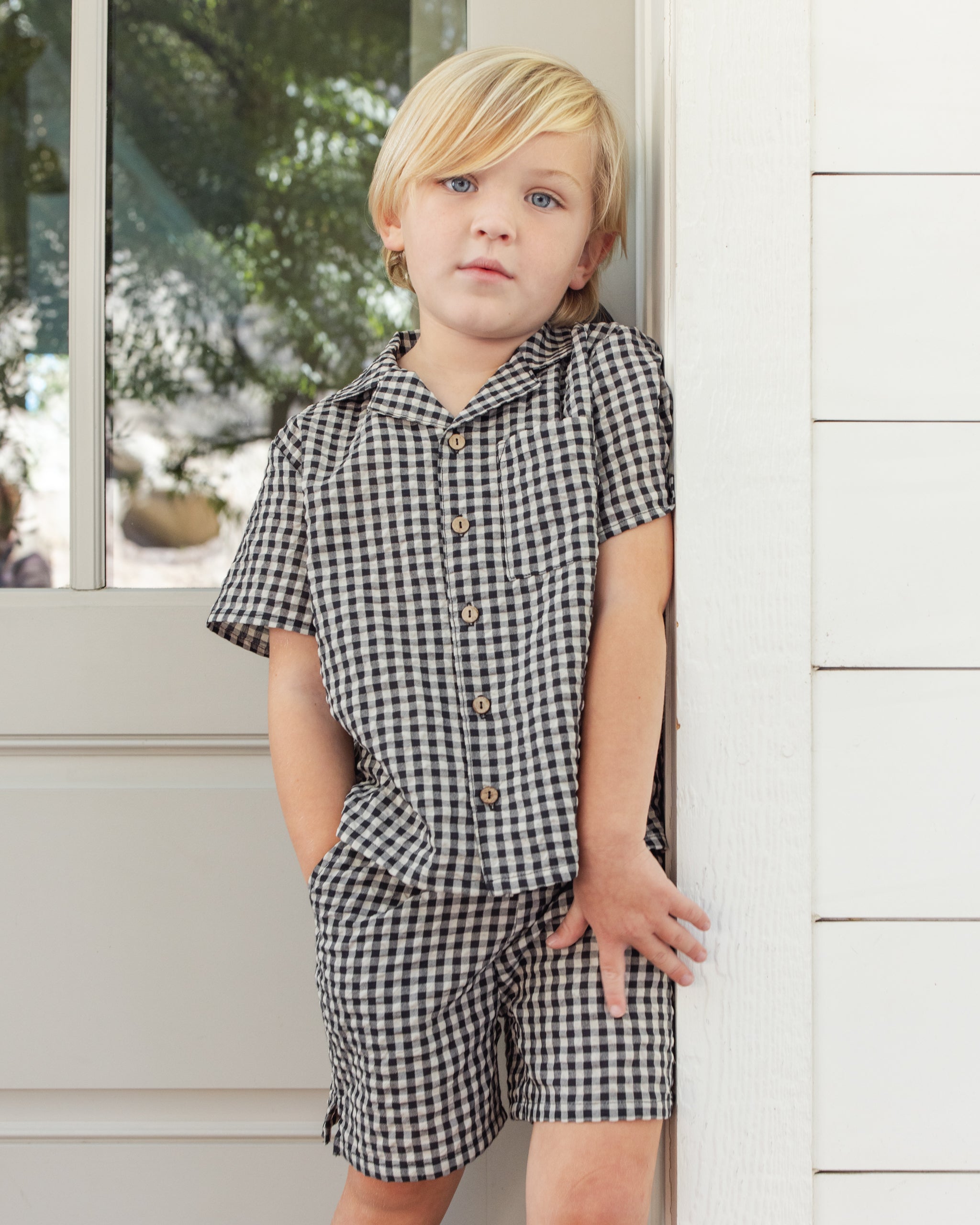 Lapel Collar Shirt Black Check - Rylee + Cru | Kids Clothes | Trendy Baby Clothes | Modern Infant Outfits |