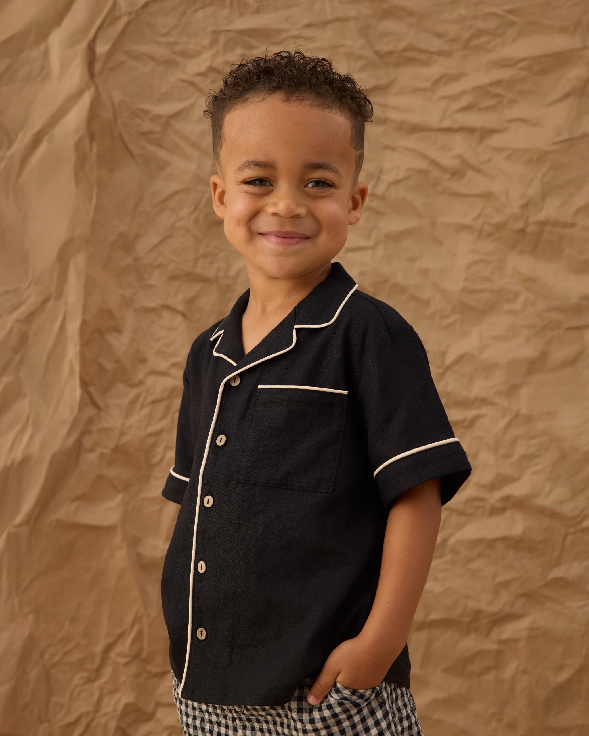 Lapel Collared Shirt Black - Rylee + Cru | Kids Clothes | Trendy Baby Clothes | Modern Infant Outfits |