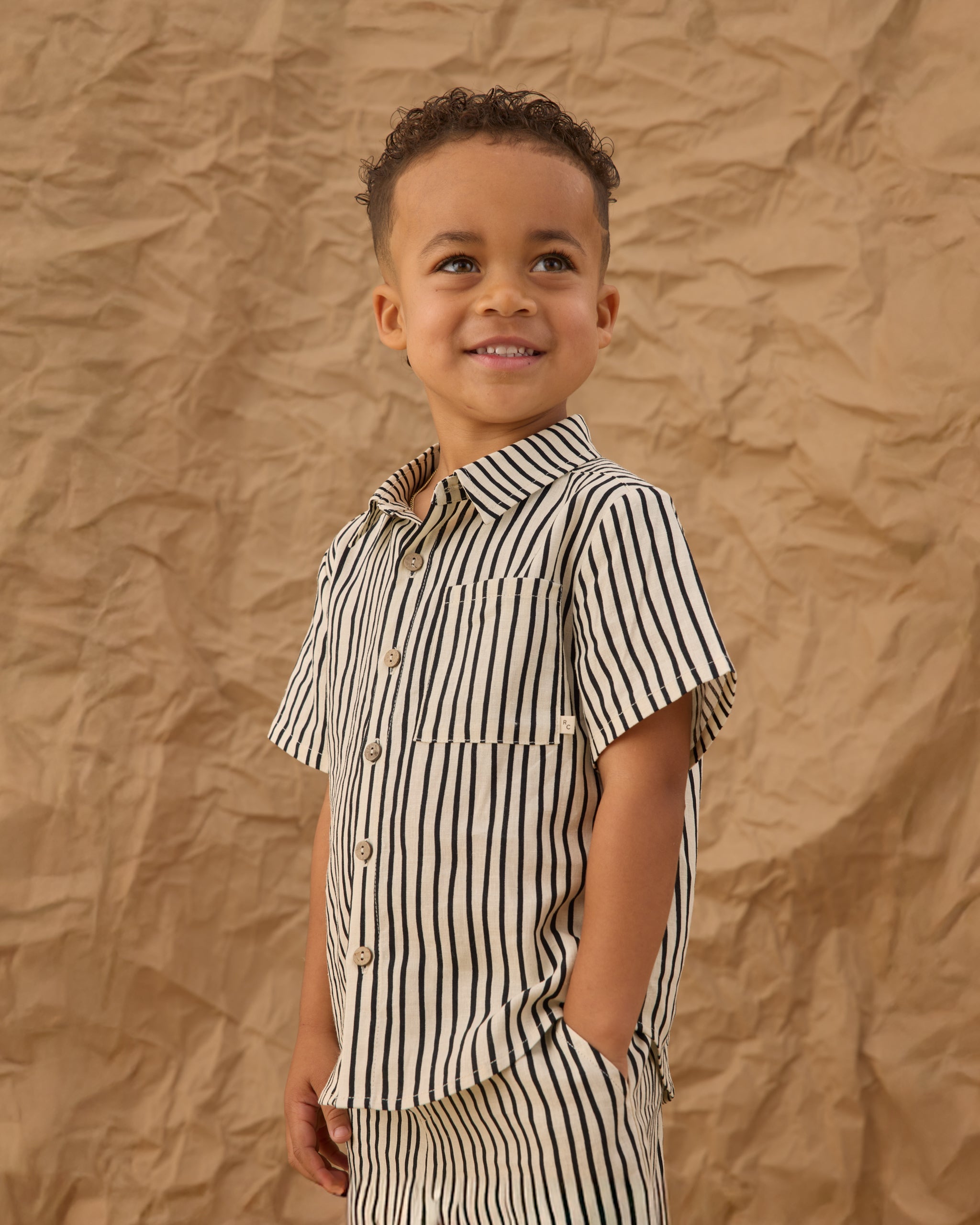 Collared Short Sleeve Shirt Wavy Stripe - Rylee + Cru | Kids Clothes | Trendy Baby Clothes | Modern Infant Outfits |
