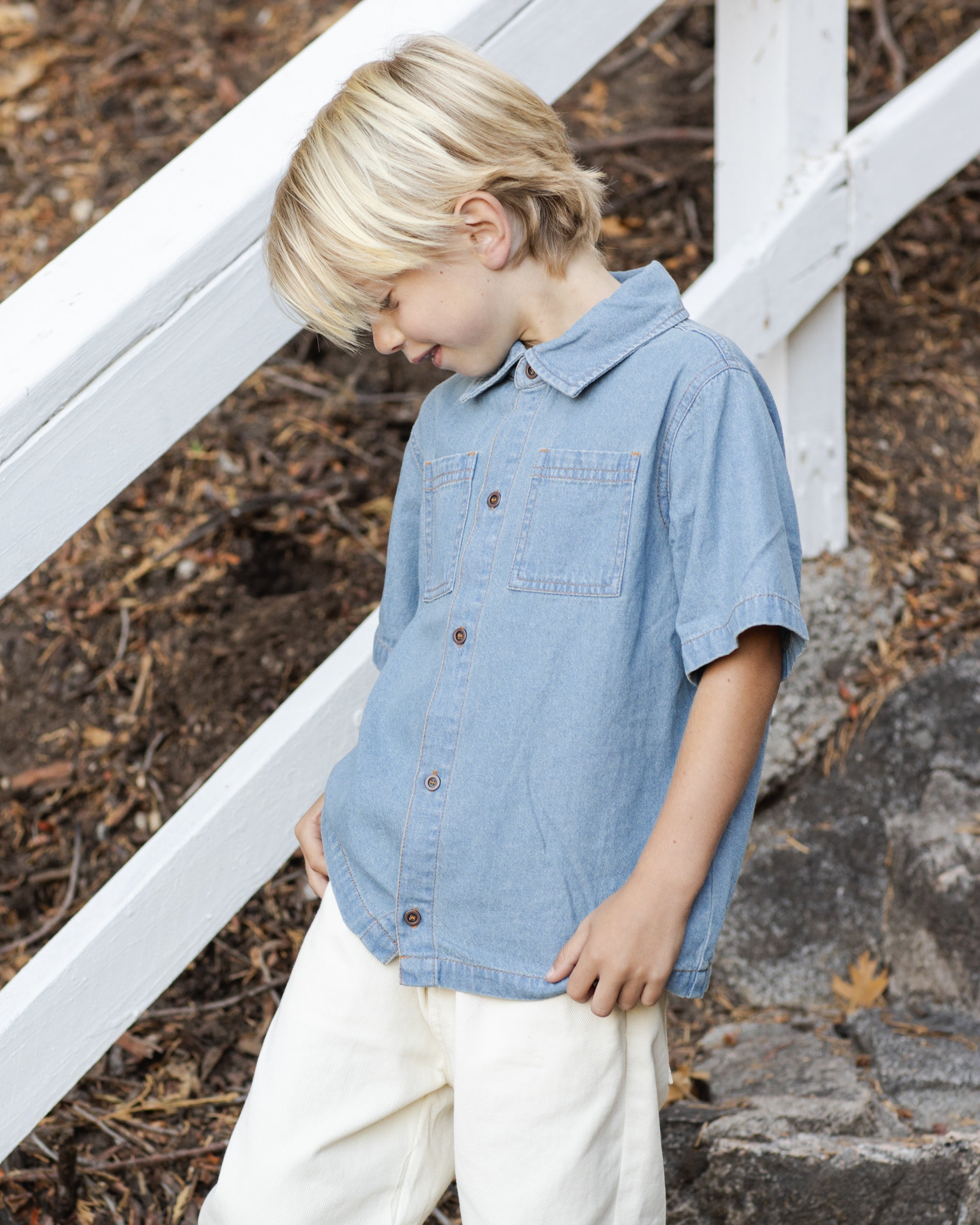 Denim Short Sleeve Overshirt Washed Blue