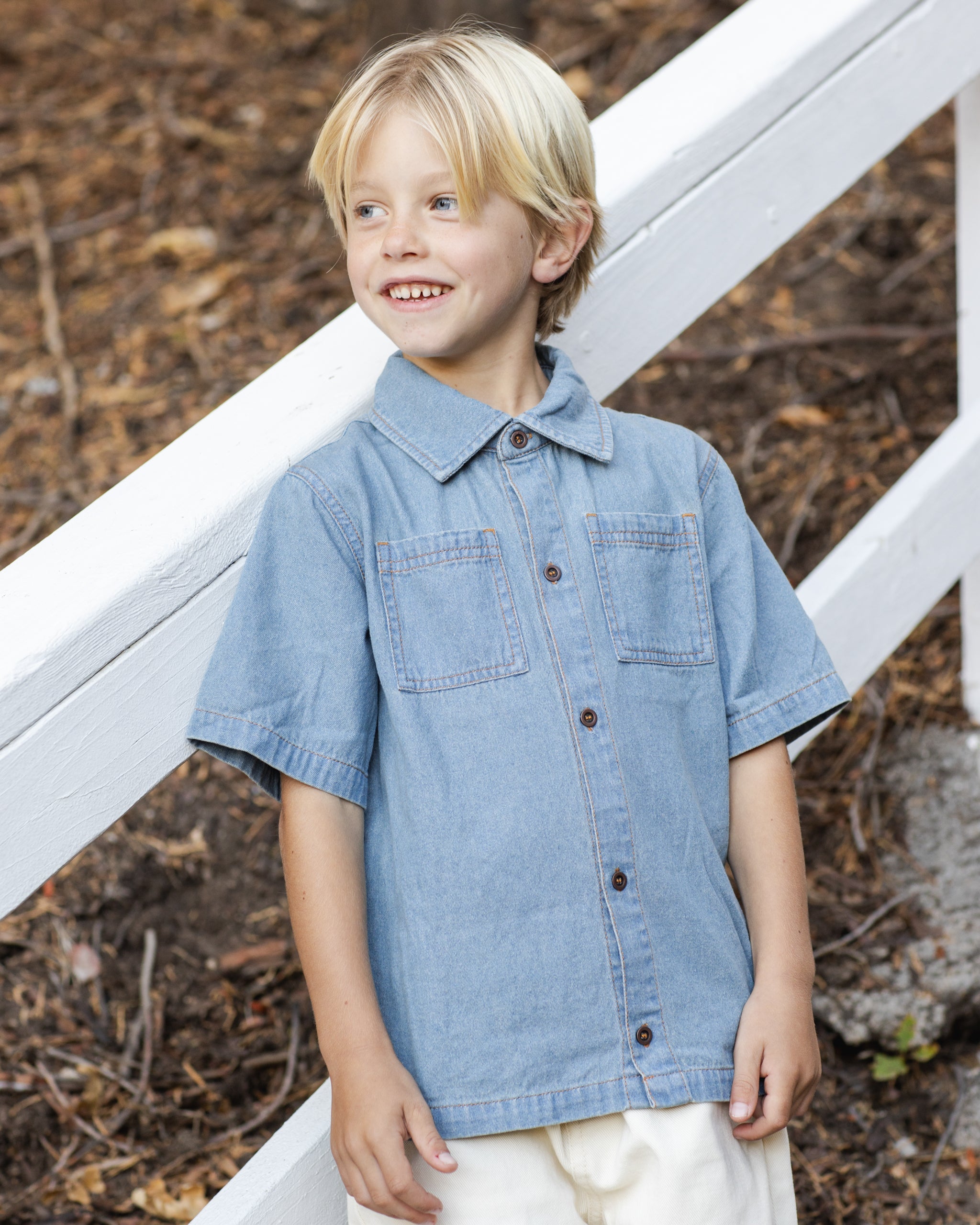 Denim Short Sleeve Overshirt Washed Blue