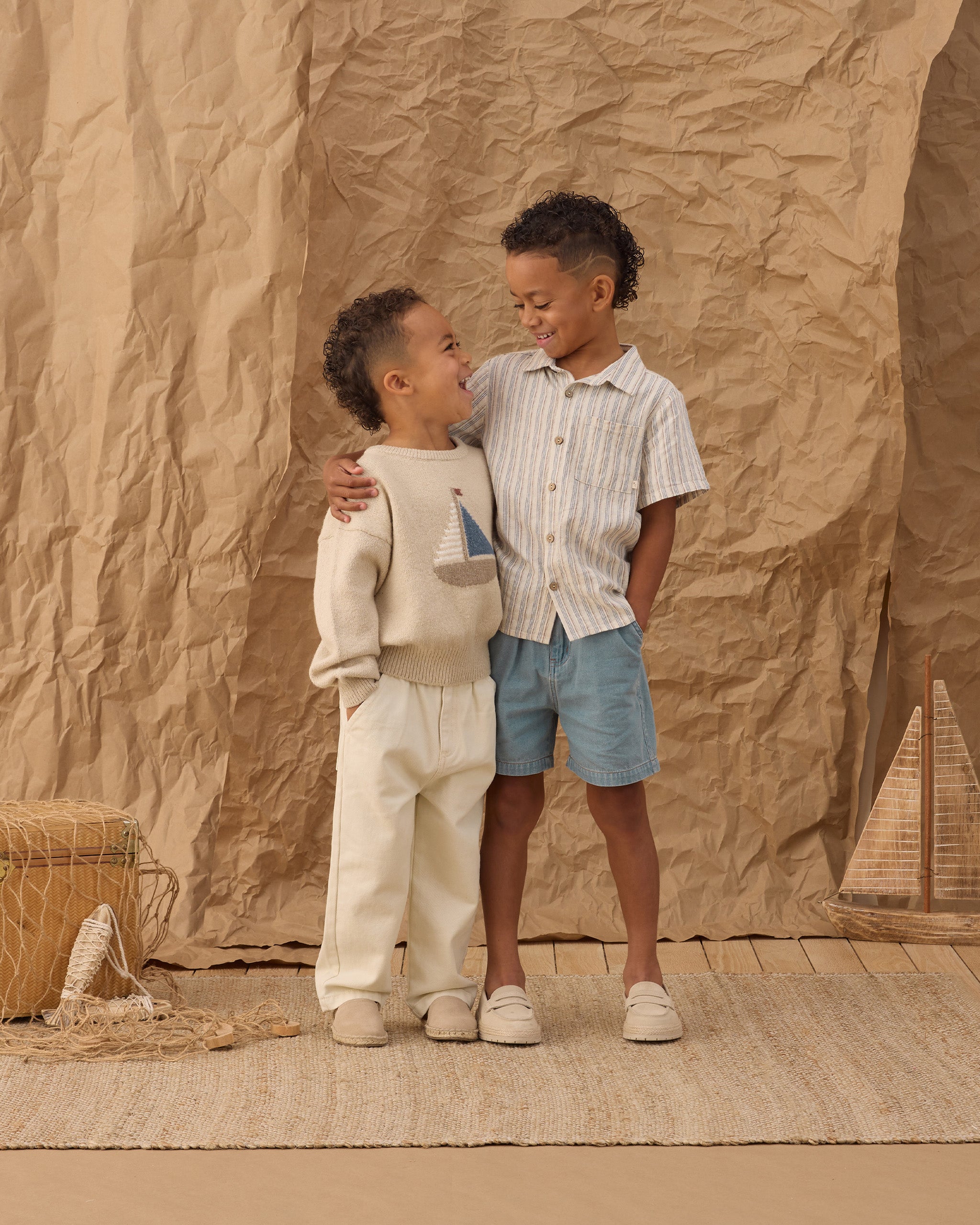 Collared Short Sleeve Shirt Nautical Stripe