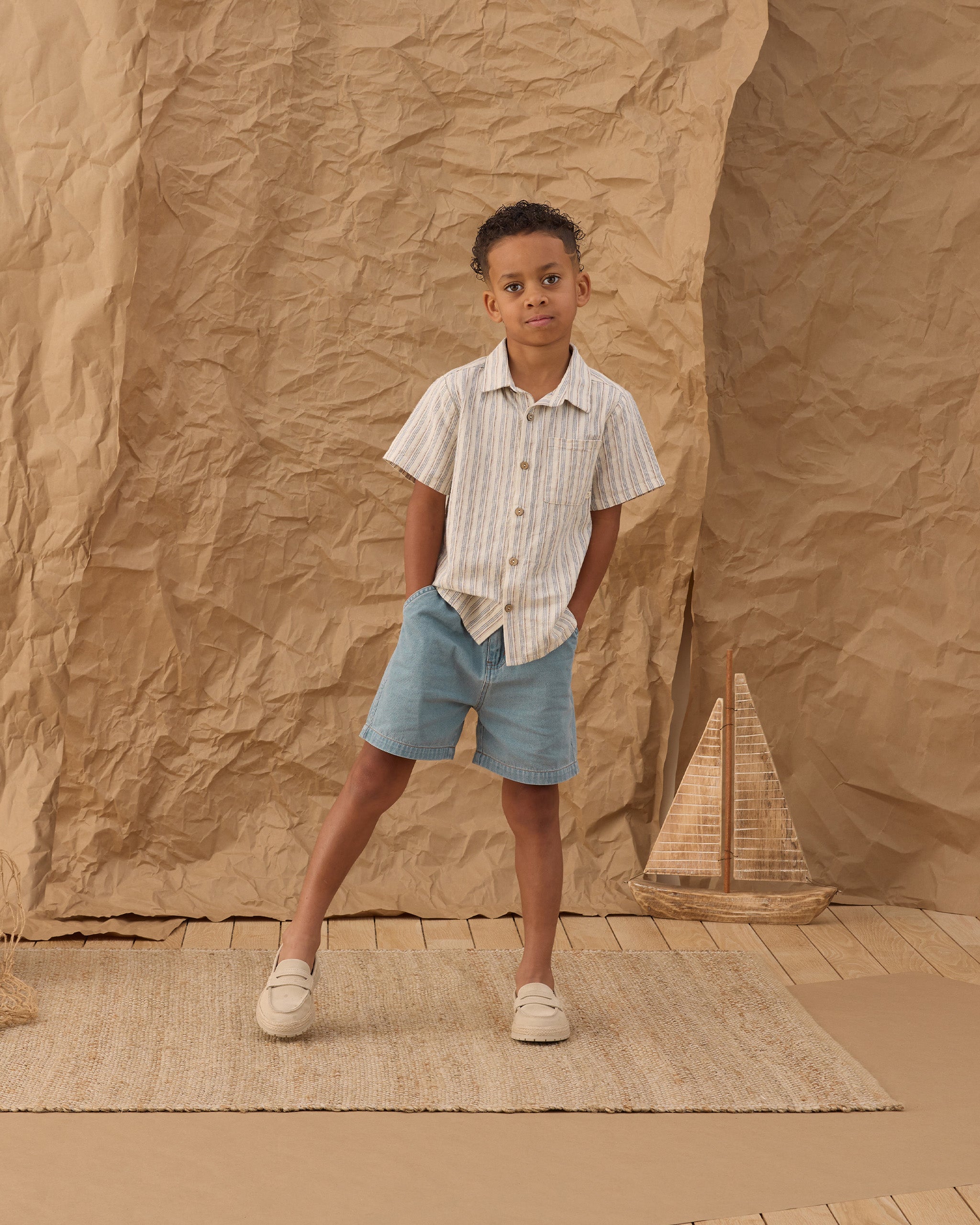 Collared Short Sleeve Shirt Nautical Stripe