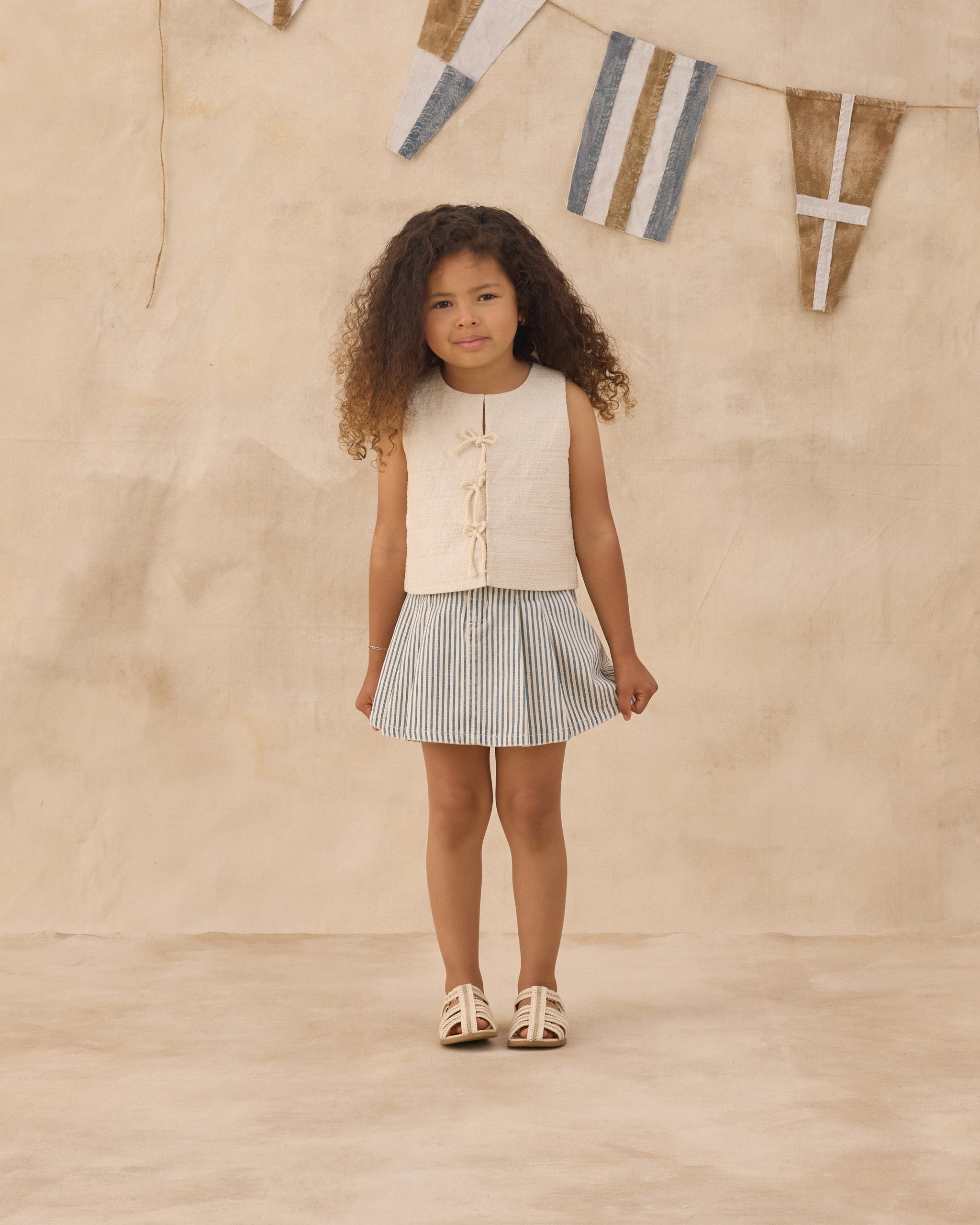 Pleated Denim Skirt Railroad Stripe