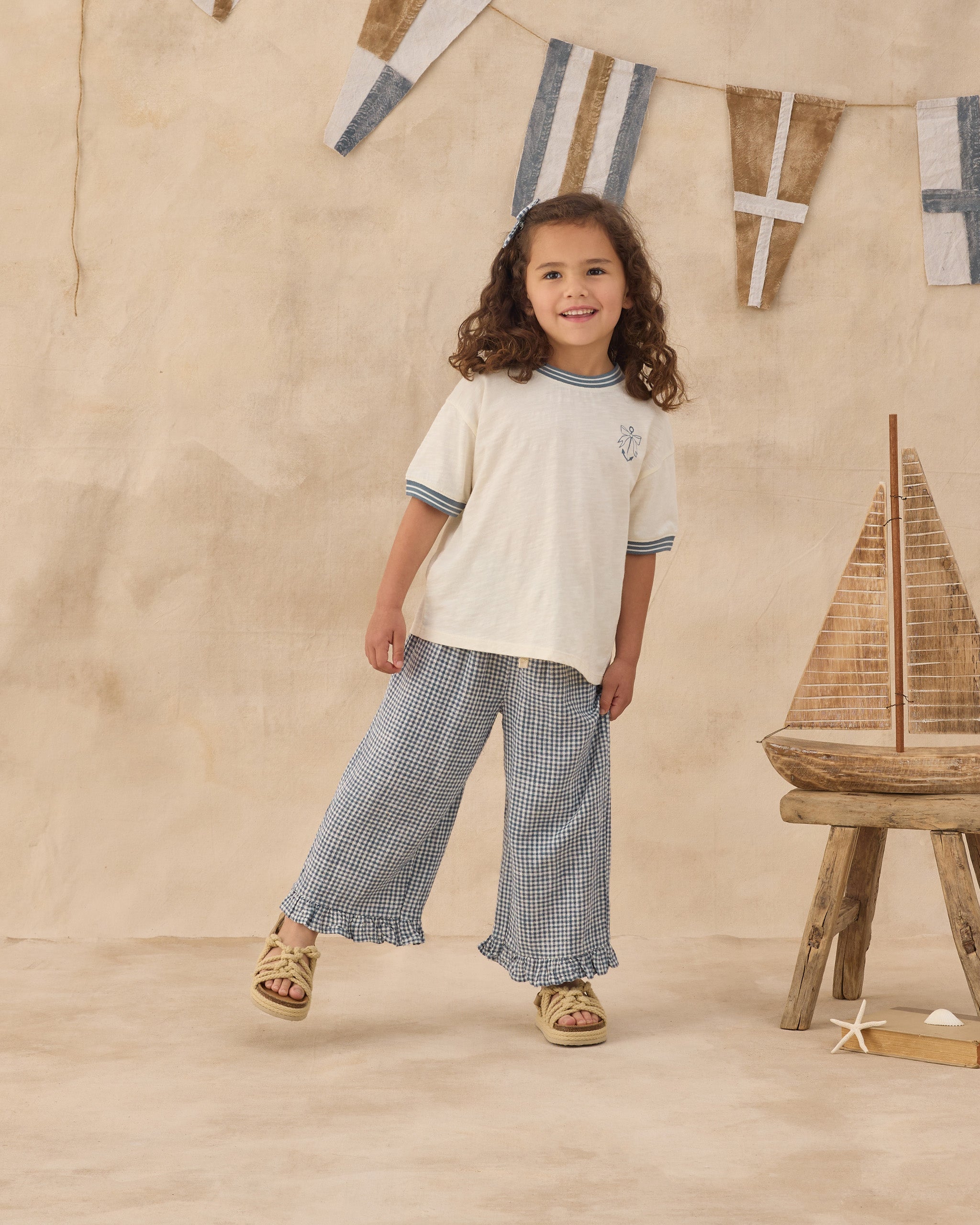 Wide Leg Pant Marine Gingham