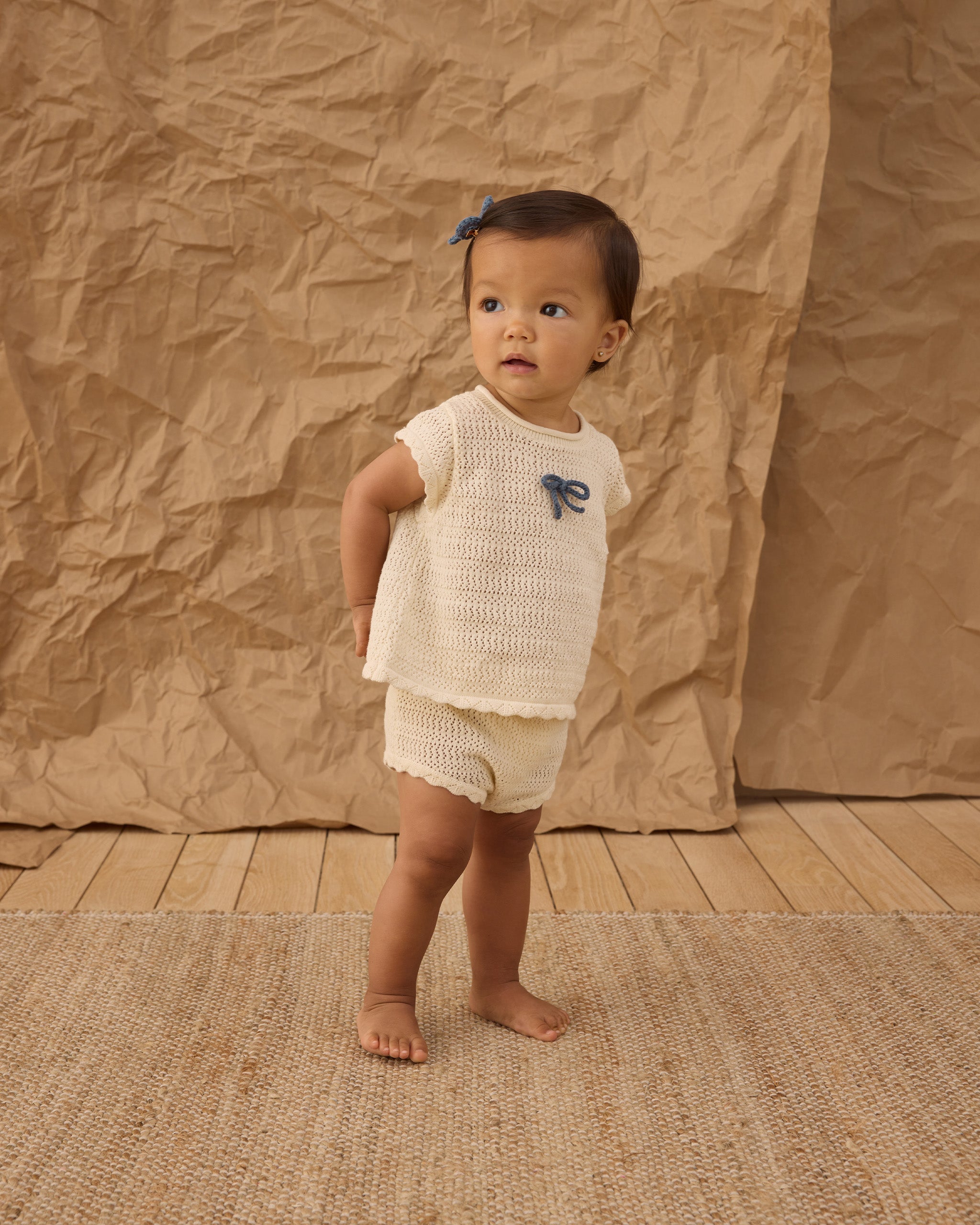 Scallop Knit Baby Set Natural