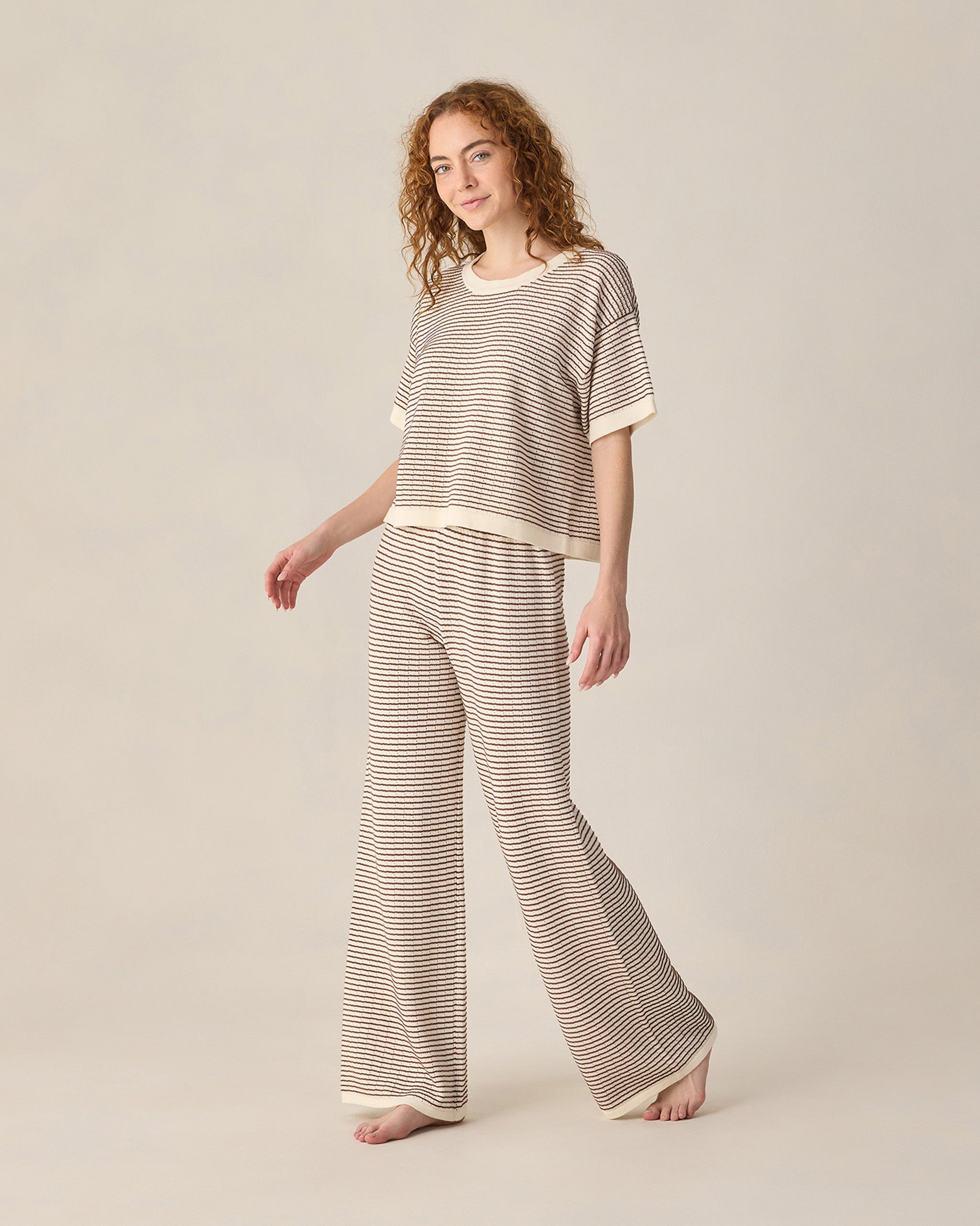 Women's Knit Wide Leg Pant Chocolate Stripe