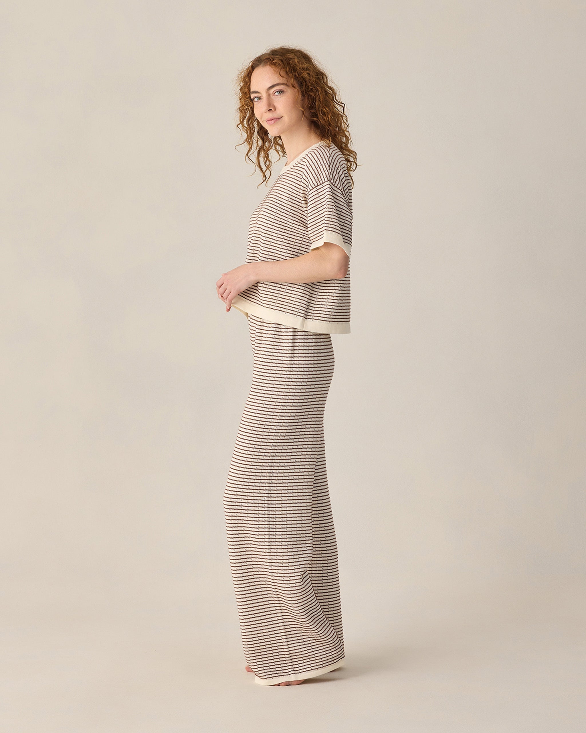 Women's Boxy Crop Knit Tee Chocolate Stripe