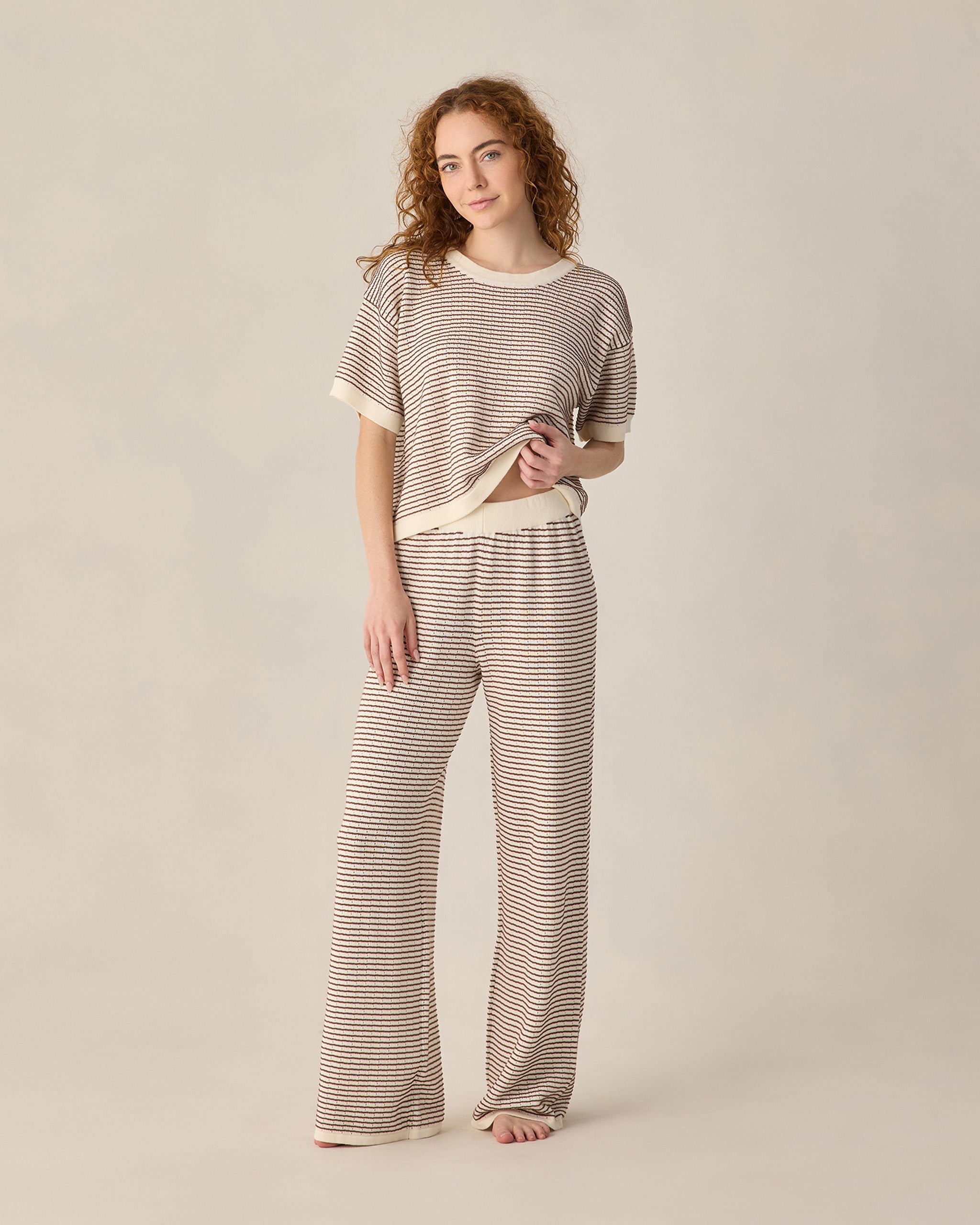 Women's Knit Wide Leg Pant Chocolate Stripe