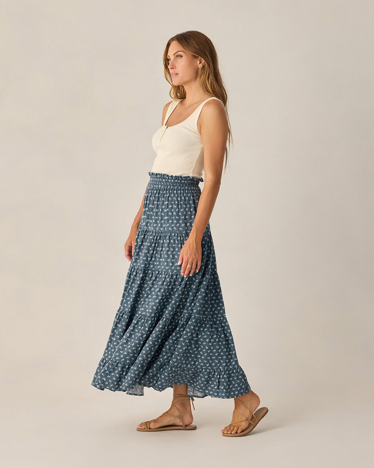 Women's Ruffle Tiered Maxi Skirt Ditsy