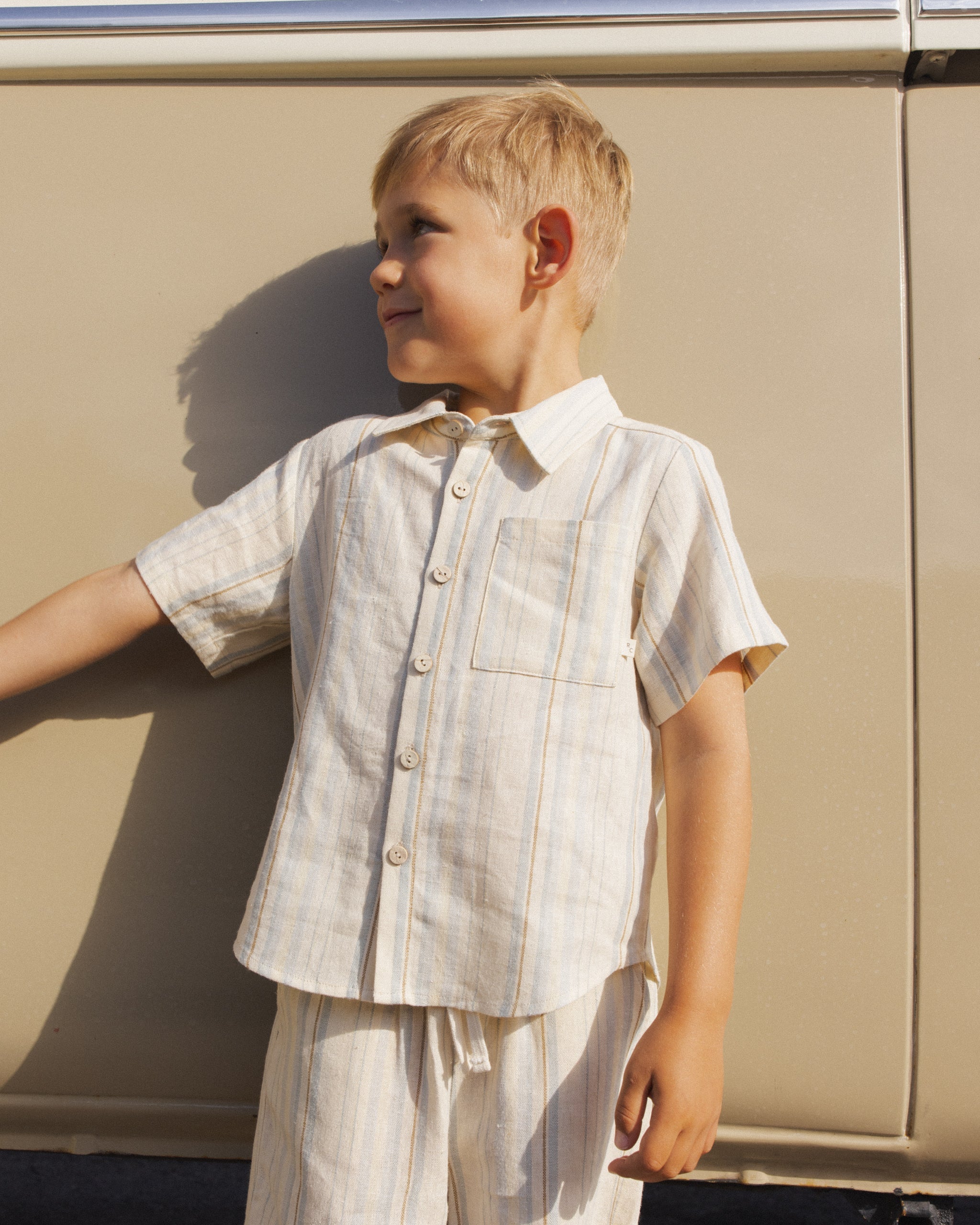 Collared Short Sleeve Shirt Sea Stripe - Rylee + Cru | Kids Clothes | Trendy Baby Clothes | Modern Infant Outfits |