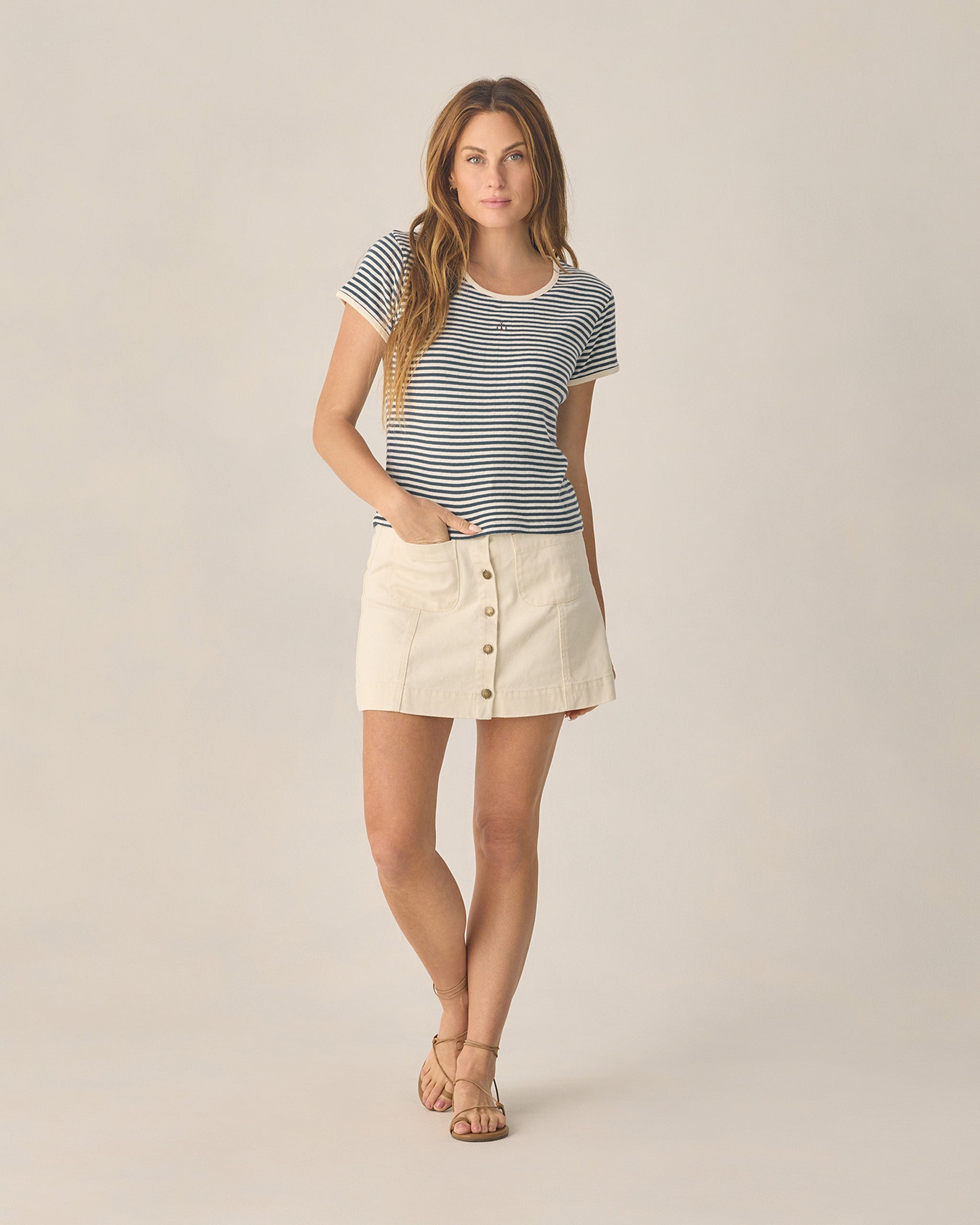 Women's Pointelle Tee Navy Stripe - Rylee + Cru | Kids Clothes | Trendy Baby Clothes | Modern Infant Outfits |