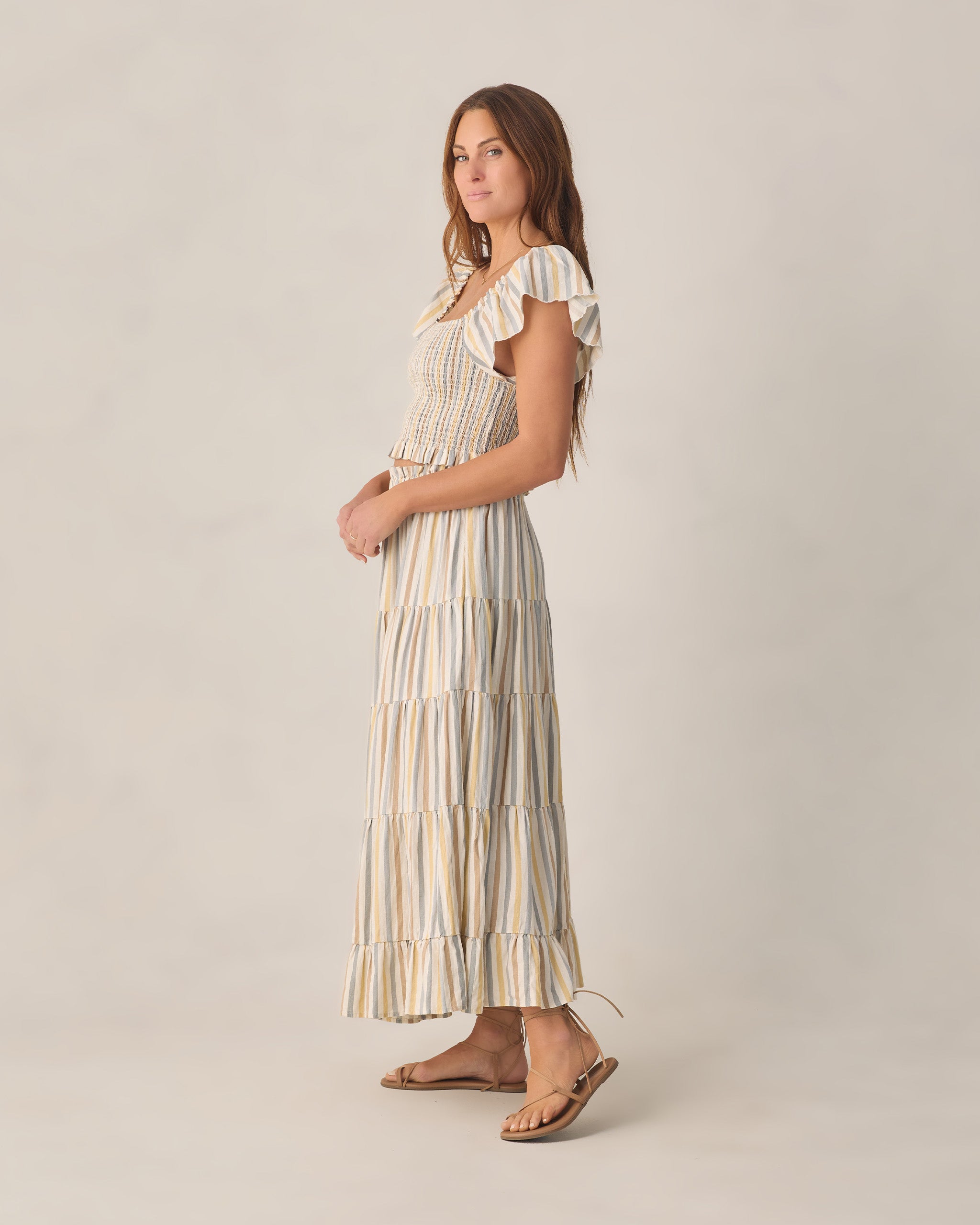 Women's Ruffle Tiered Maxi Skirt Valencia Stripe - Rylee + Cru | Kids Clothes | Trendy Baby Clothes | Modern Infant Outfits |