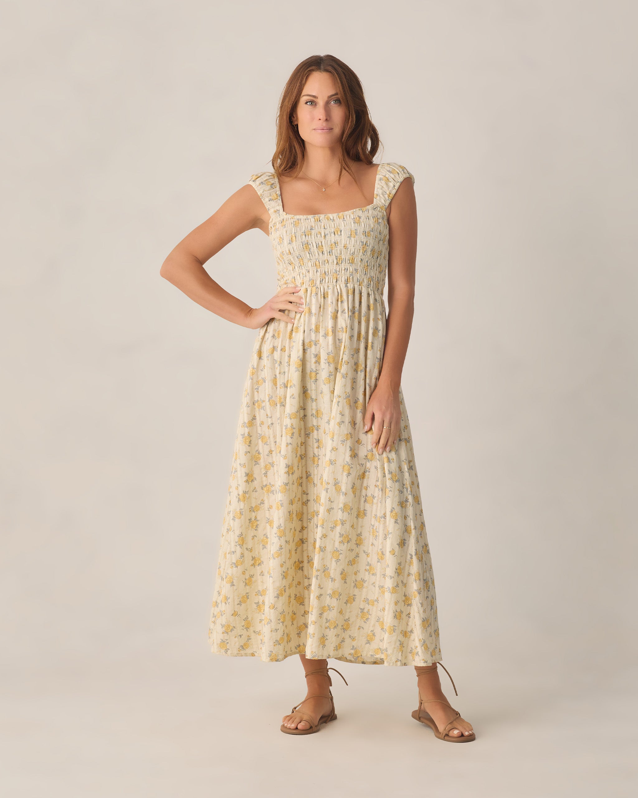 Women's Ivy Dress  Lemon Ditsy Flower - Rylee + Cru | Kids Clothes | Trendy Baby Clothes | Modern Infant Outfits |